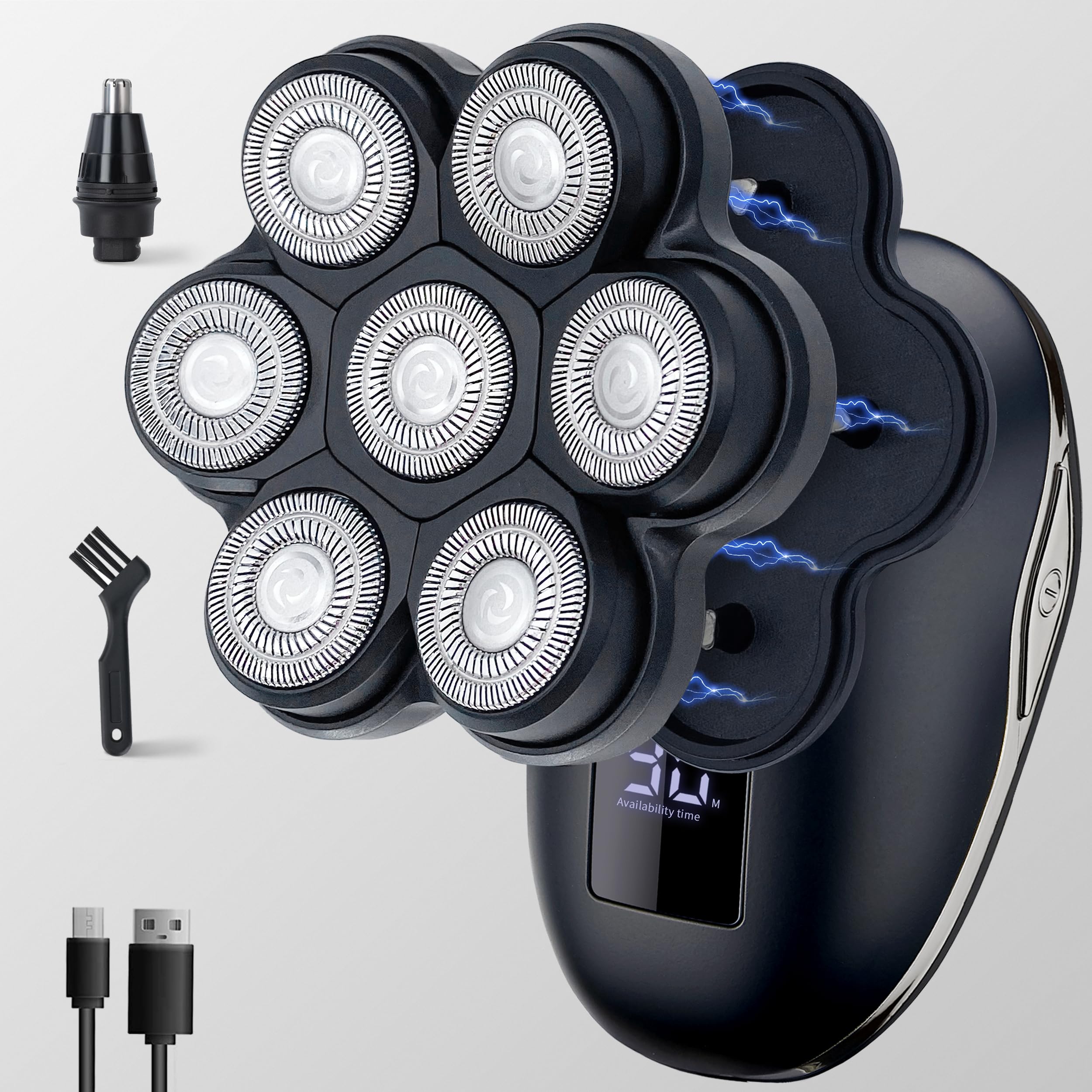 Electric Head Shavers for Bald Men, Head Razor for Men with Nose Hair Sideburns Trimmer, LED,Travle Lock