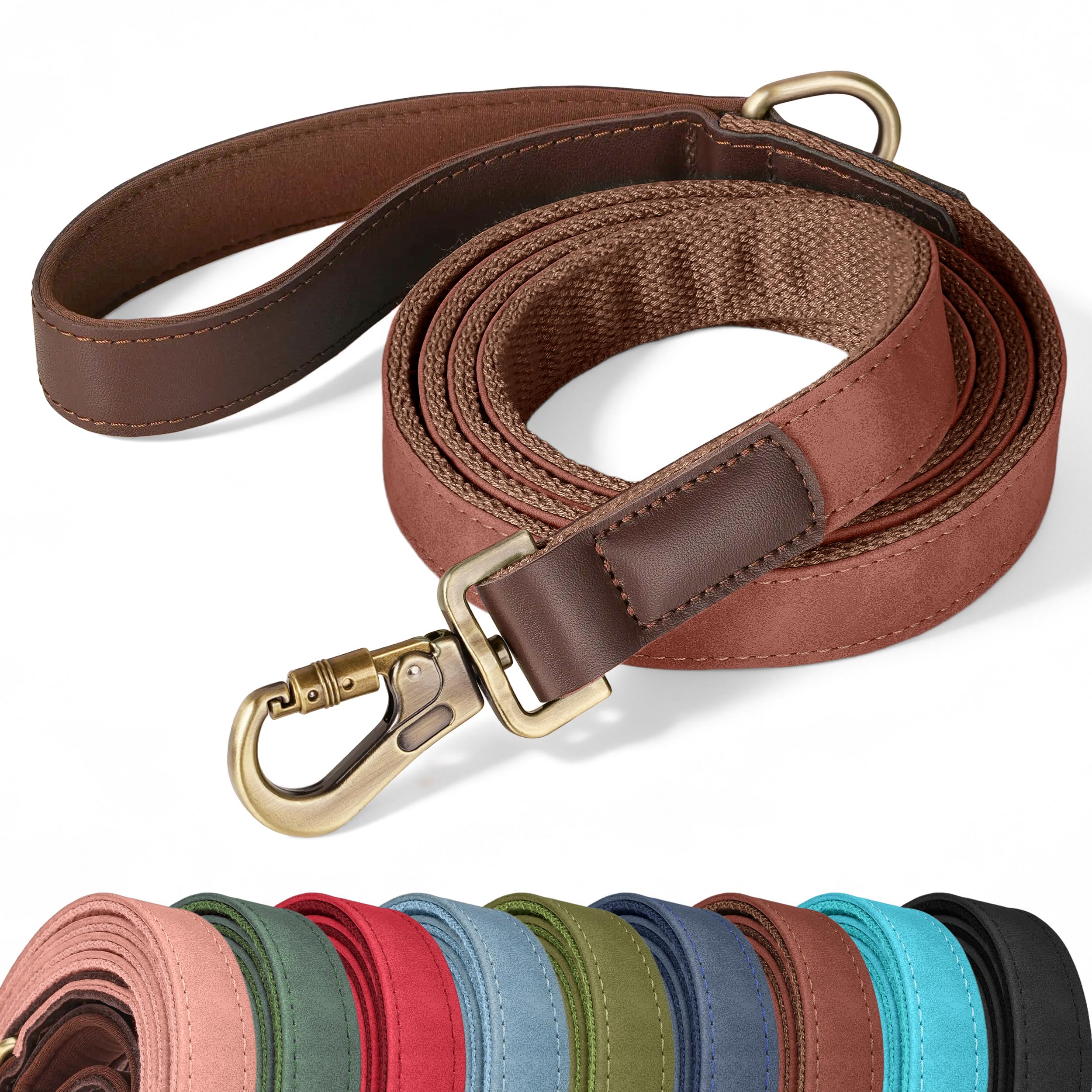 Didog PU Leather Dog Leash for Large Dogs, 6ft Soft Padded Handle, Brown