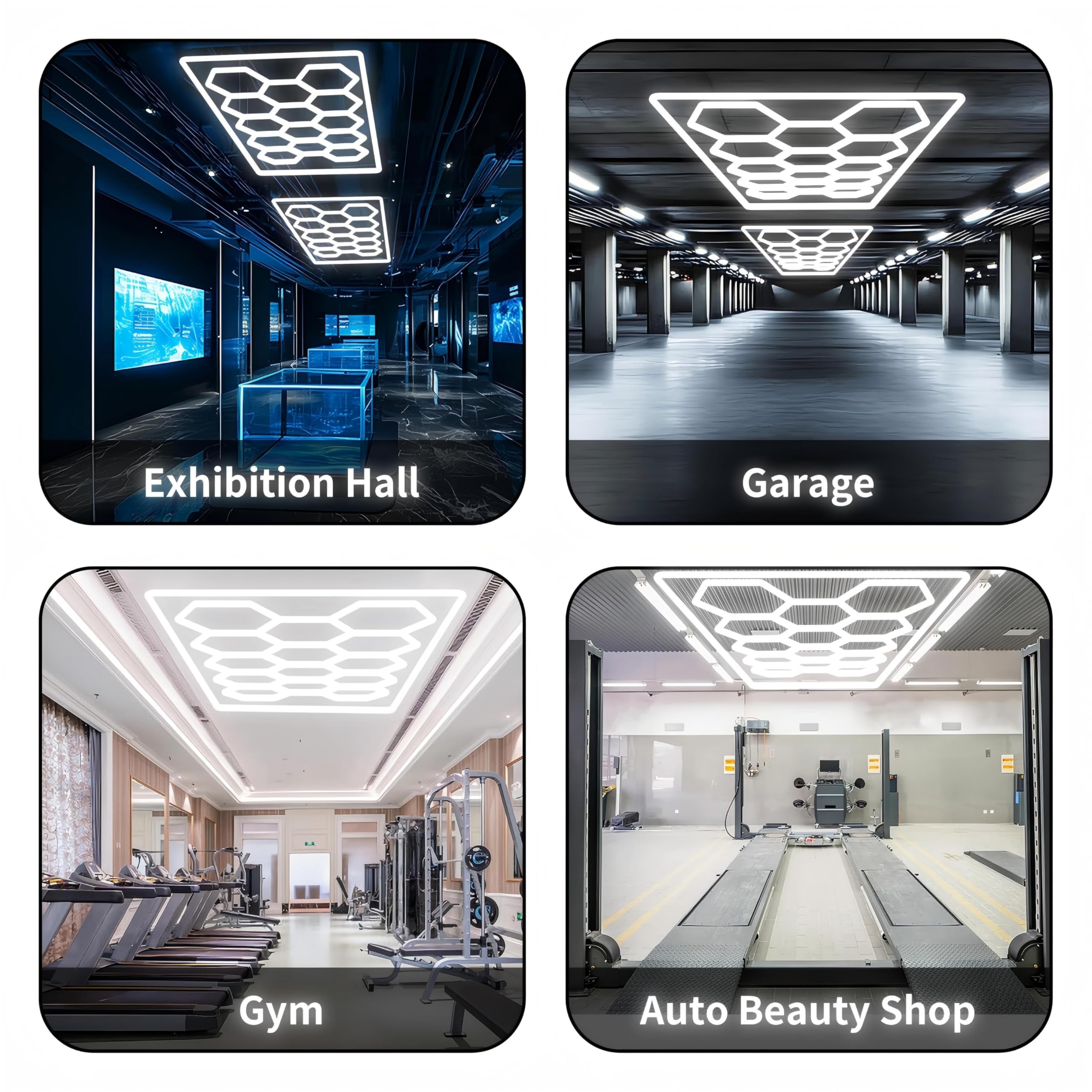 hexagon LED 14-Hex 720W 6500K Verformbare LED Werkstatt- & Deckenleuchte | Sechseck Garage Licht für Garage, Werkstatt & Arbeitsplatz | 14-Loch mit Rahmen