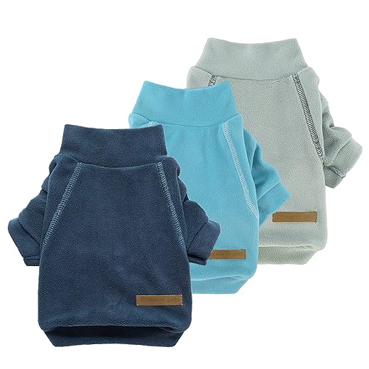 Fitwarm 3 Pack Classic Fleece Sweater, Turtleneck Sweatshirt, Winter Clothes for Small Dogs, Cat Apparel, Blue, Grey, Navy, Medium