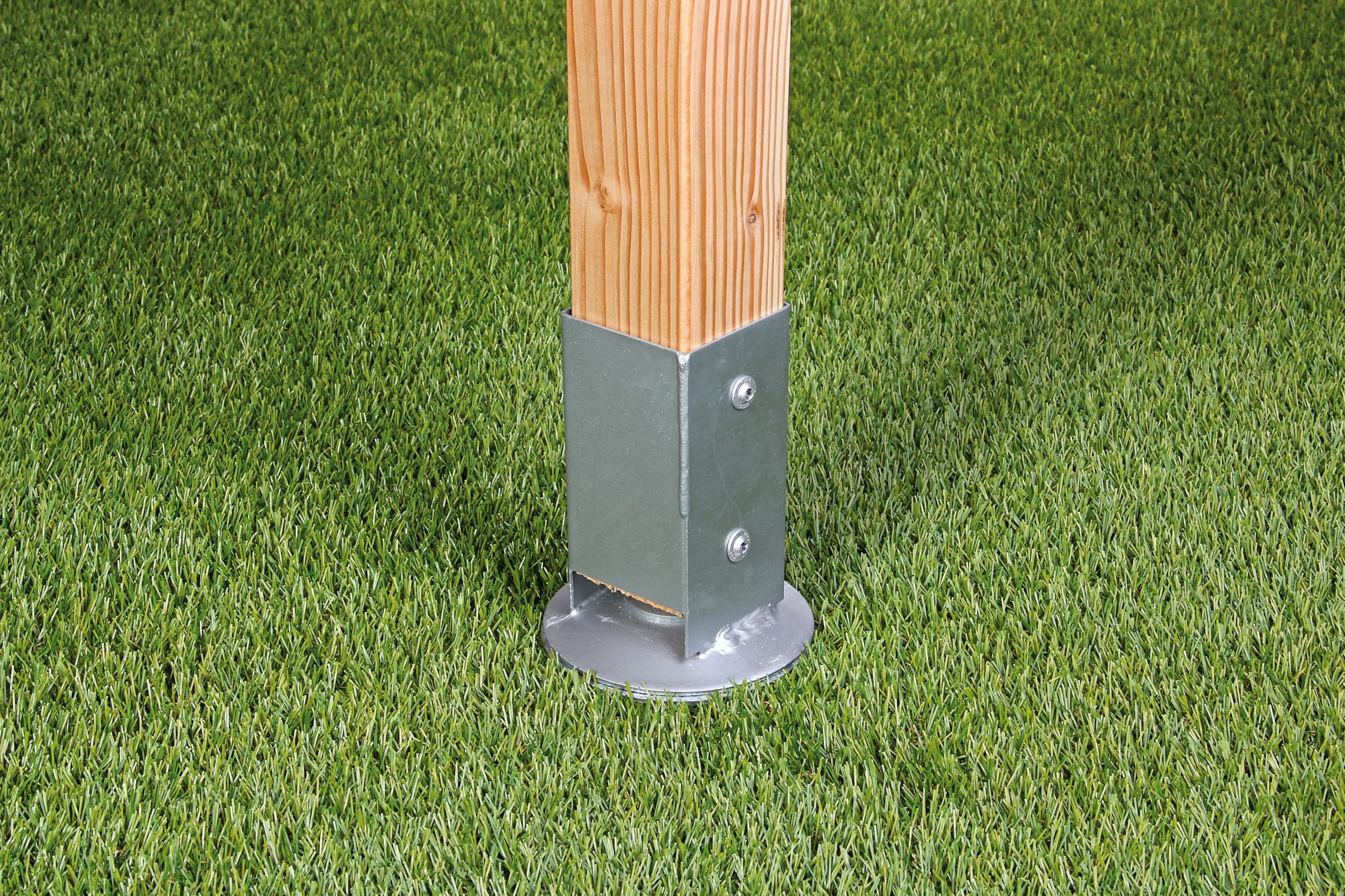 Alberts Set di 4 boccole per pali in legno quadrato, con pentola regolabile, zincato a caldo, 91 x 91 mm, lunghezza totale 900 mm
