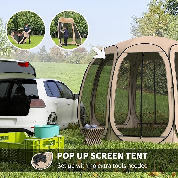 Outsunny 11' x 11.5' Screen Tent House, Pop Up Tent Gazebo with Nettings, Portable Carry Bag and 2 Doors