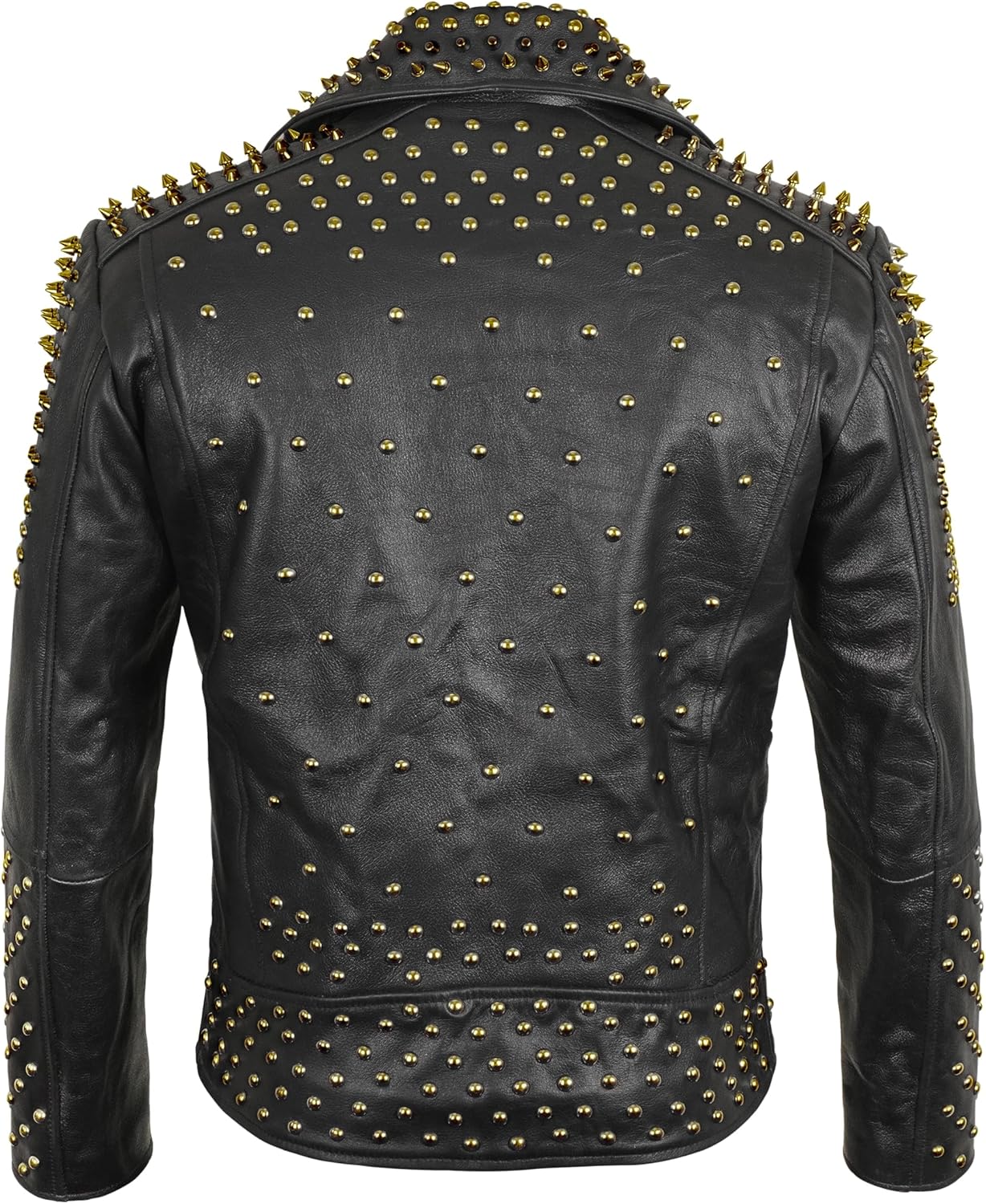 Mens Brando Studded Leather Jacket Rock Punk Motorcycle Black Slim Fit Biker Genuine Leather Spiked Jacket