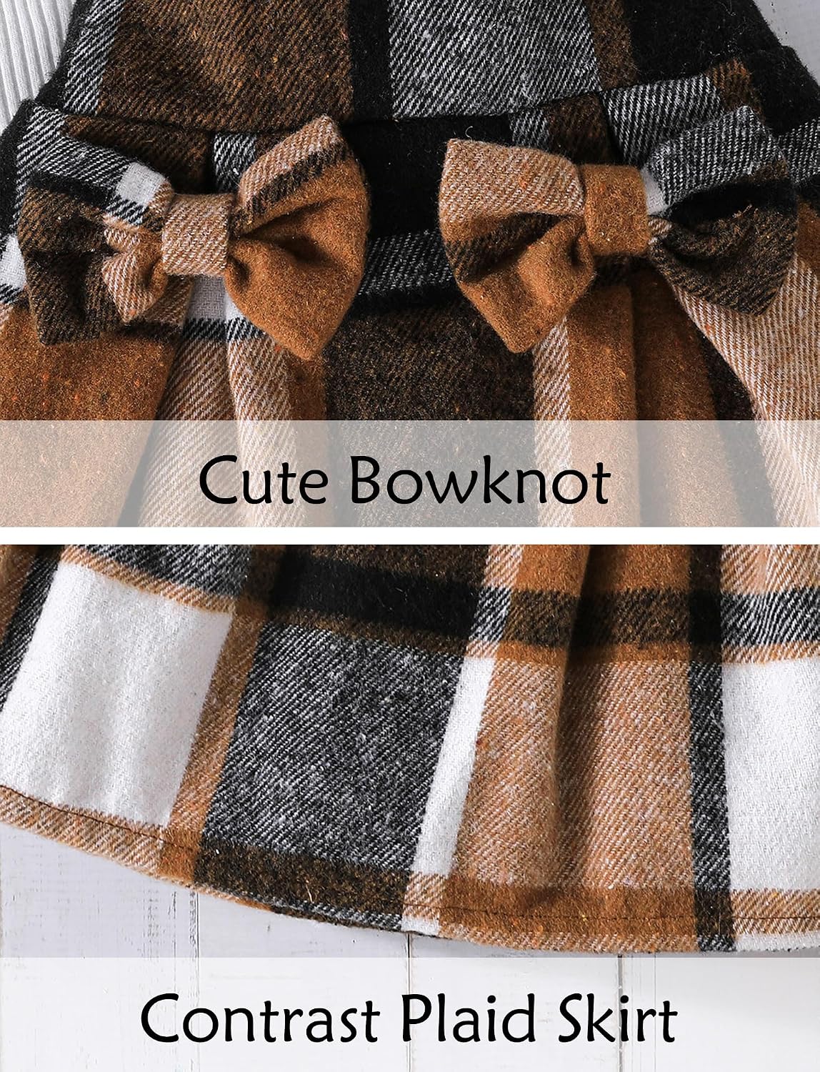 Happy Cherry Toddler Baby Girl Winter Fall Outfits Pompom Long Sleeve Knit Top & Tweed Plaid Mini Skirt Set 2T-8Y