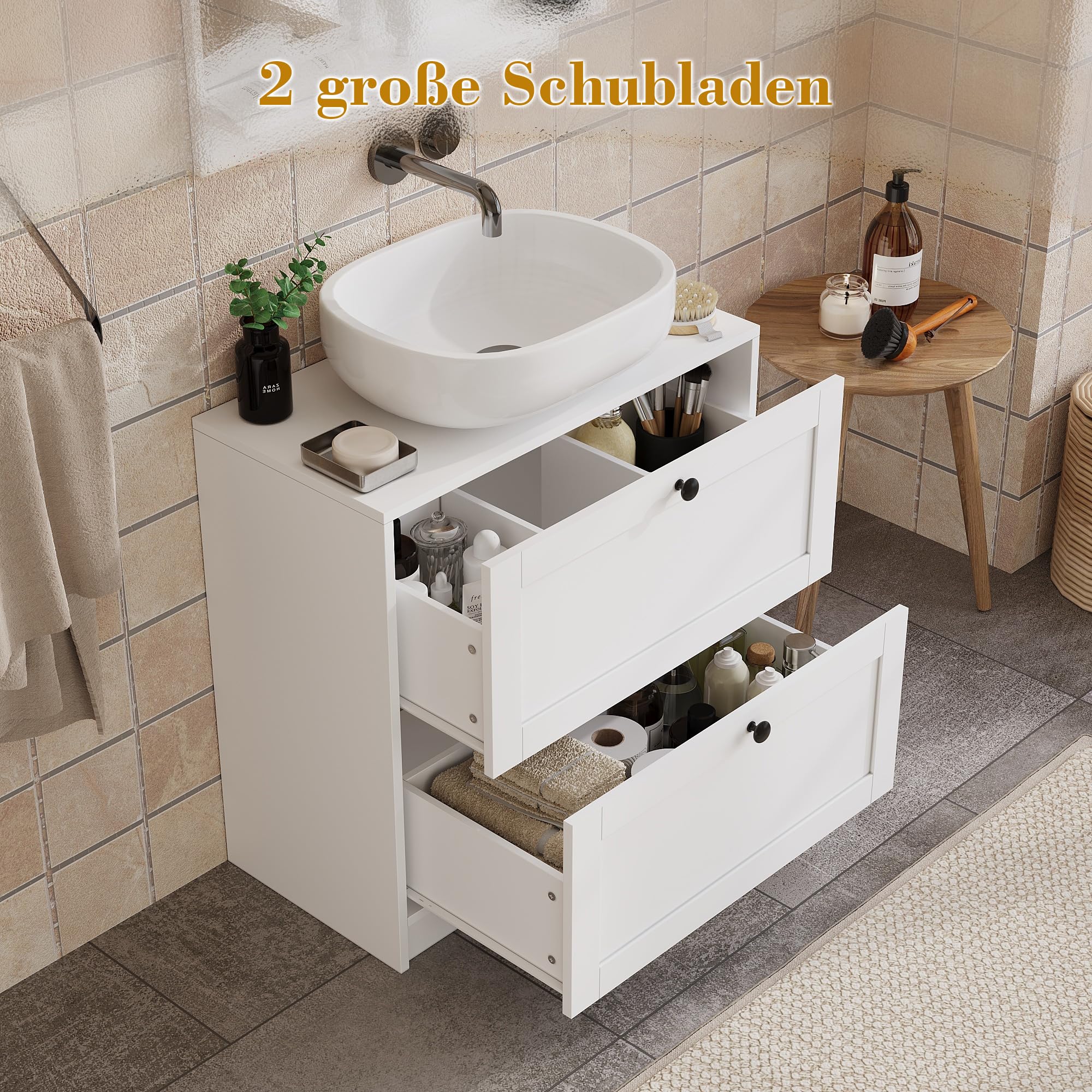 Waschbeckenunterschrank Schubladen, Unterschrank Waschbecken Weiß, Waschbeckenunterschrank 60 cm breit, Badezimmer Unterschrank Waschbecken, 60 x 30 x 60 cm, Weiß