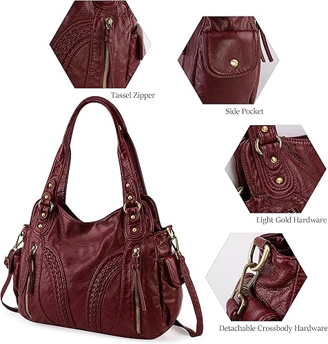 Miniatura 6 de Montana West Bolsos Hobo de cuero lavado para mujer, bolsos espaciosos con correa cruzada