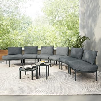 8-Piece PE Rattan Outdoor Sectional Sofa Set with Gray Cushions - 2 Coffee Tables, 300 lbs Capacity, Patio