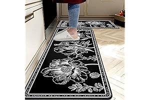 Black Floral Goth Kitchen Mats for Comfort and Style