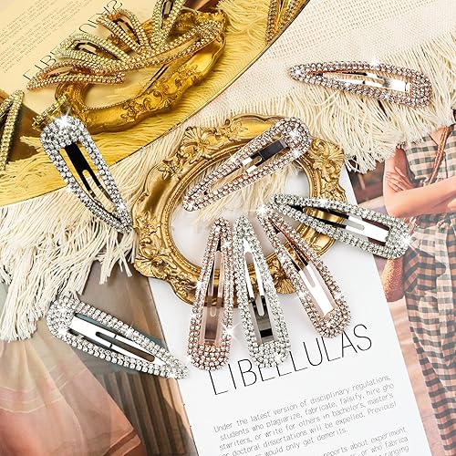 Miniatura 5 de 8 pinzas para el cabello con diamantes de imitación, pasadores para el cabello con cristales de gota de agua, horquillas de metal brillante,