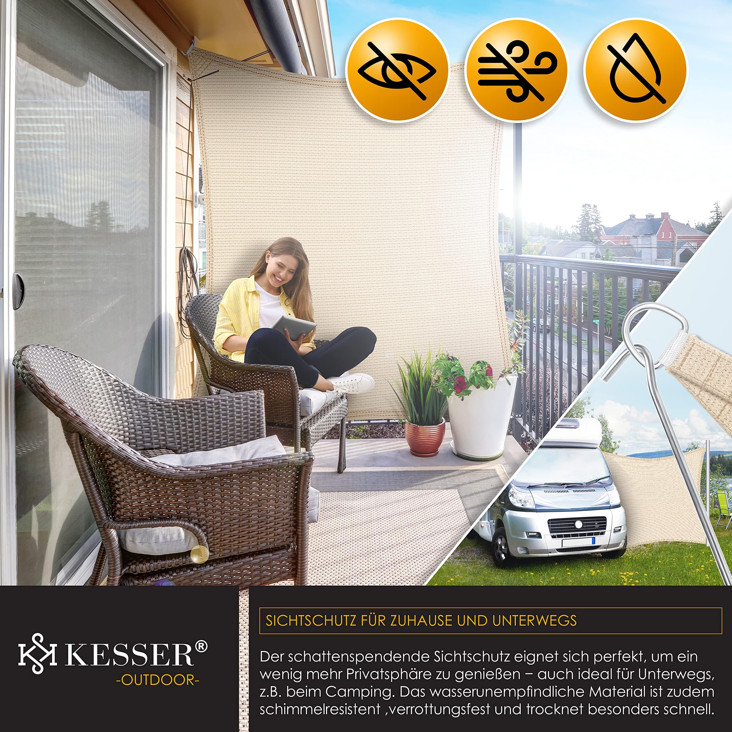KESSER Tenda a Vela HDPE 5x7m Grigio idrorepellente antivento per Giardino Balcone Terrazzo