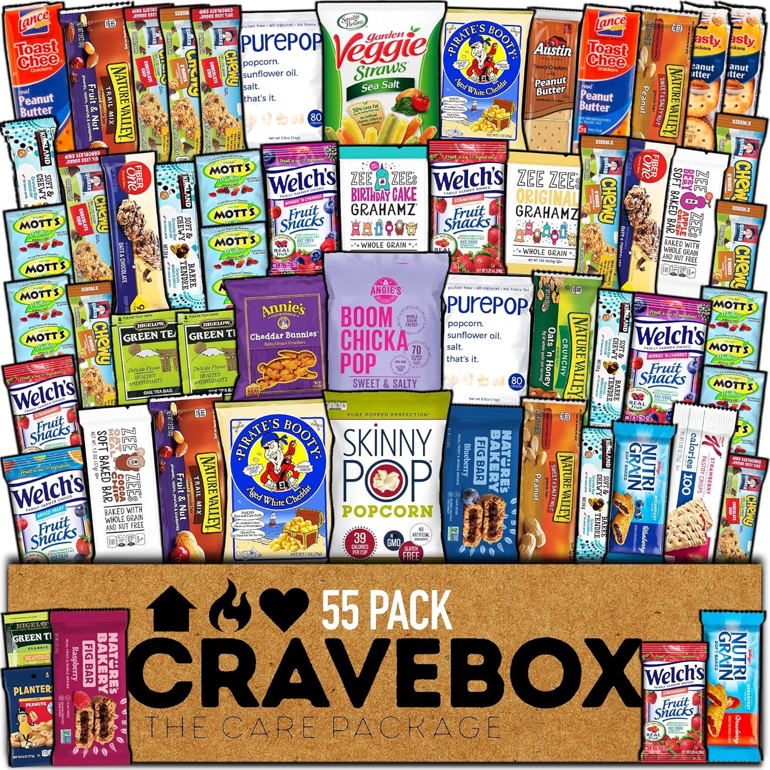CRAVEBOX Healthy Snack Box (55 Count) Mother's Day Variety Pack Care Package Gift Basket Kid Men Women Adult Nuts Fruit Nutrition Assortment College Back to School