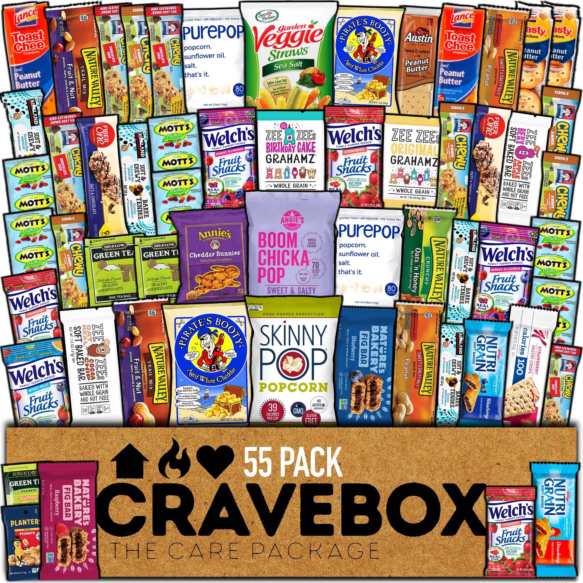 CRAVEBOX Healthy Snack Box (55 Count) Valentines Variety Pack Care Package Gift Basket Kid Men Women Adult Nuts Fruit Nutrition Assortment College Back to School