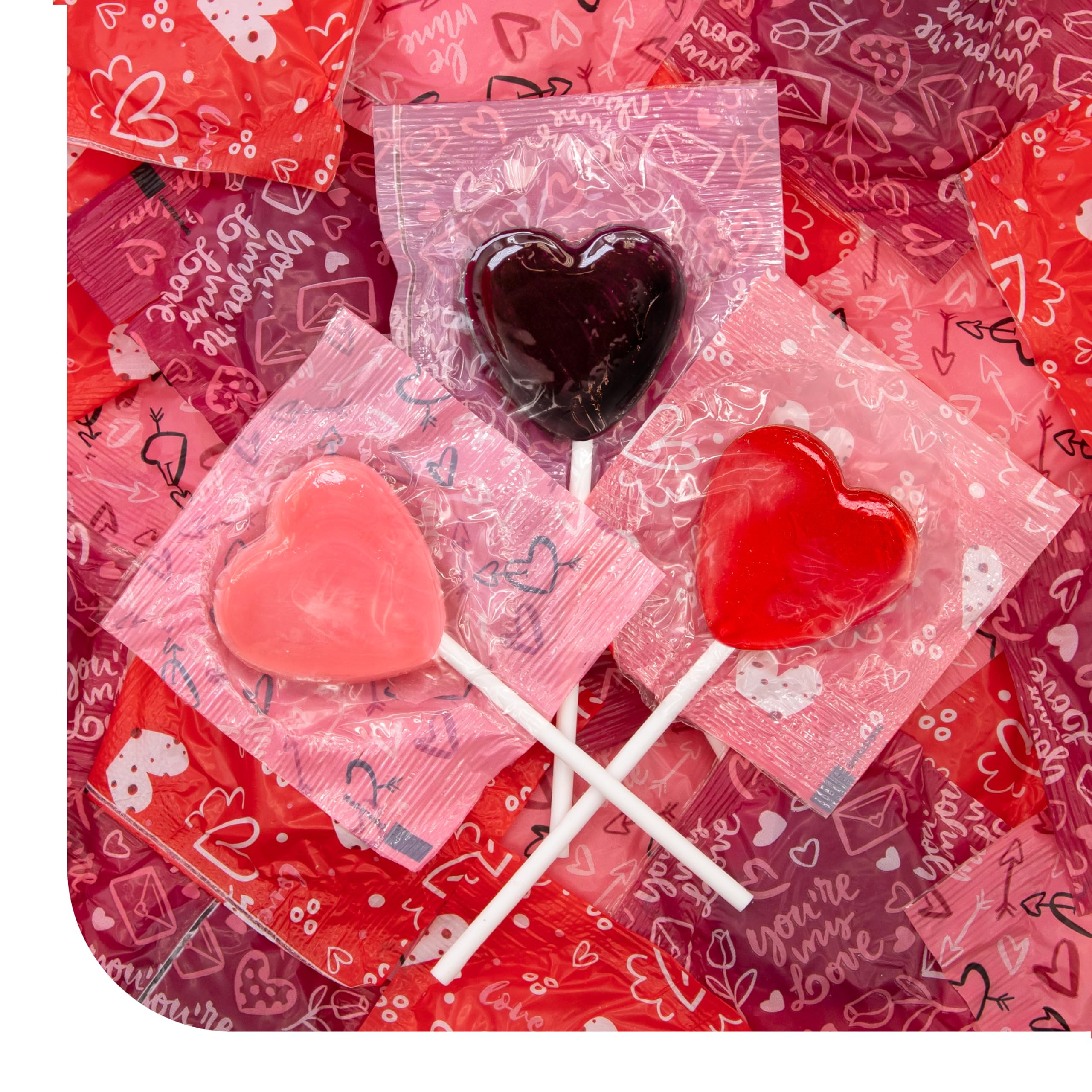 Heart Shaped Lollipops - 90 Count - 2 Pound Pack - Individually Wrapped Hard Candy - Assorted Berry Flavors - Heart Candy for Classrooms, Buffets & Gifting