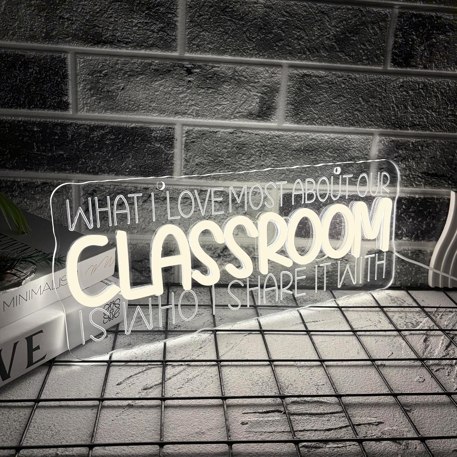 LED Neon Sign for Classroom Wall Decor, What I Love Most About This Classroom, Dimmable Uplifting Light Up Classroom Letter LED Light Up Sign for Reading Corner Welcome Sign(15.7 * 6.3in)