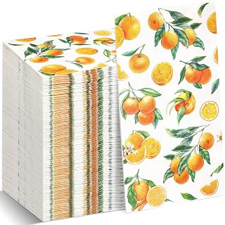 Funrous Orange Citrus Napkins Summer Guest Paper Napkin with Oranges Disposable Luncheon Dinner Citrus Decor for Table Restroom Bathroom Wedding Shower Fruit Party Supplies(100 Pcs)