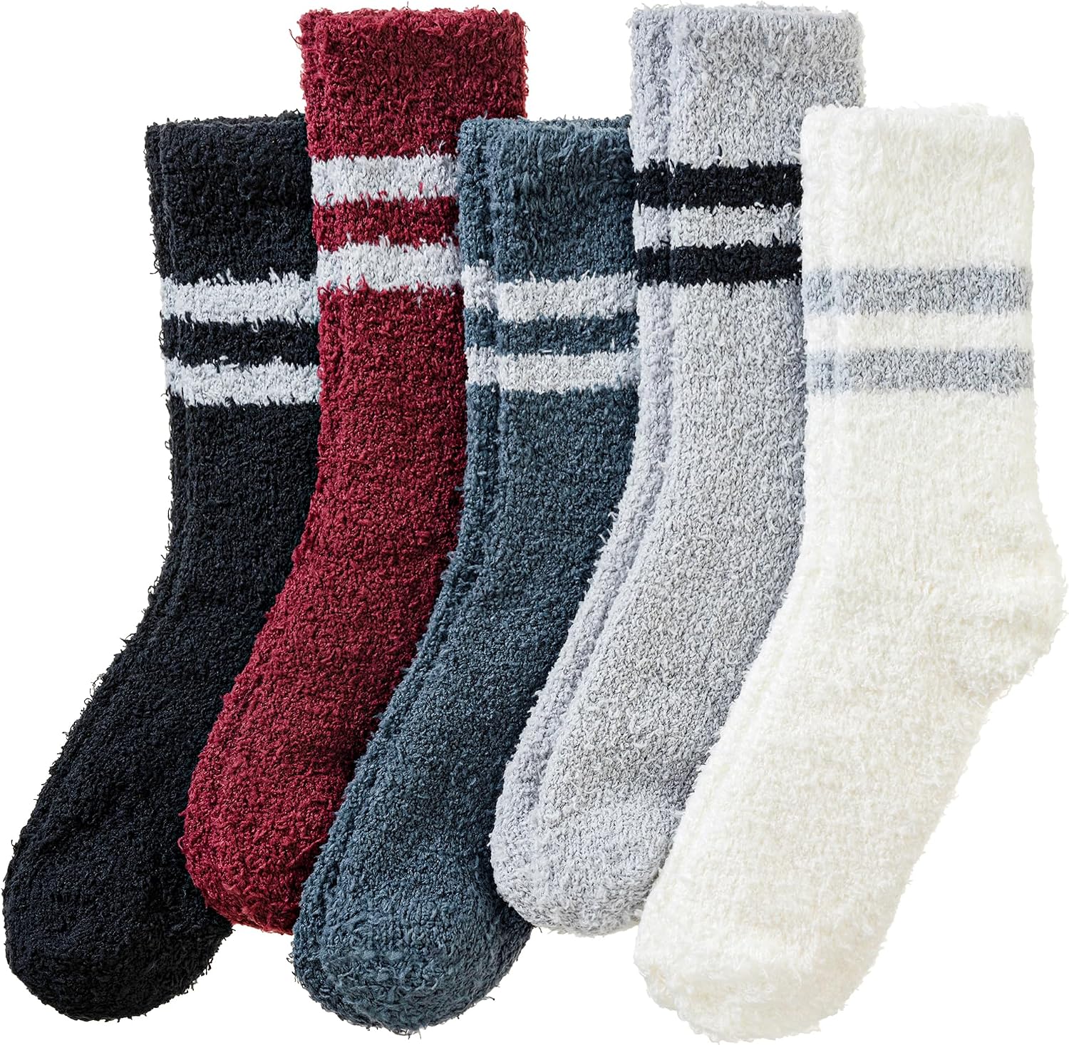 Velice Mens Fuzzy Socks Soft Cozy Fluffy Slipper Winter Thick Warm Plush Fleece Cabin Home Sleeping Socks 5 Pairs