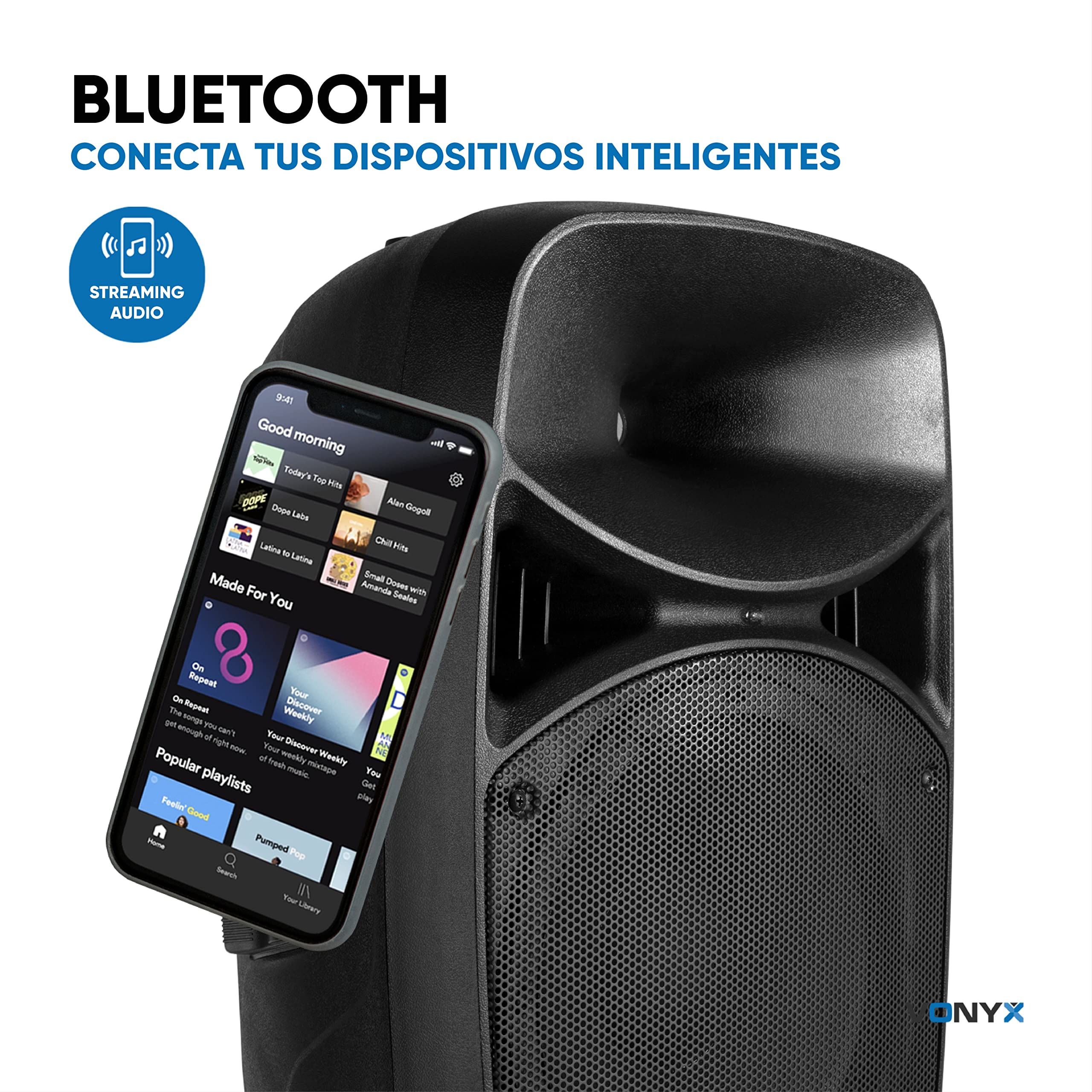 Vonyx VPS152A Altavoces autoamplificados Pack de 2 Altavoces Activo/Pasivo Bluetooth portátiles de 1000W, 15 Pulgadas, micrófono con Cable, Control Remoto, Trípodes, Reproductor MP3 con USB/SD, Leds