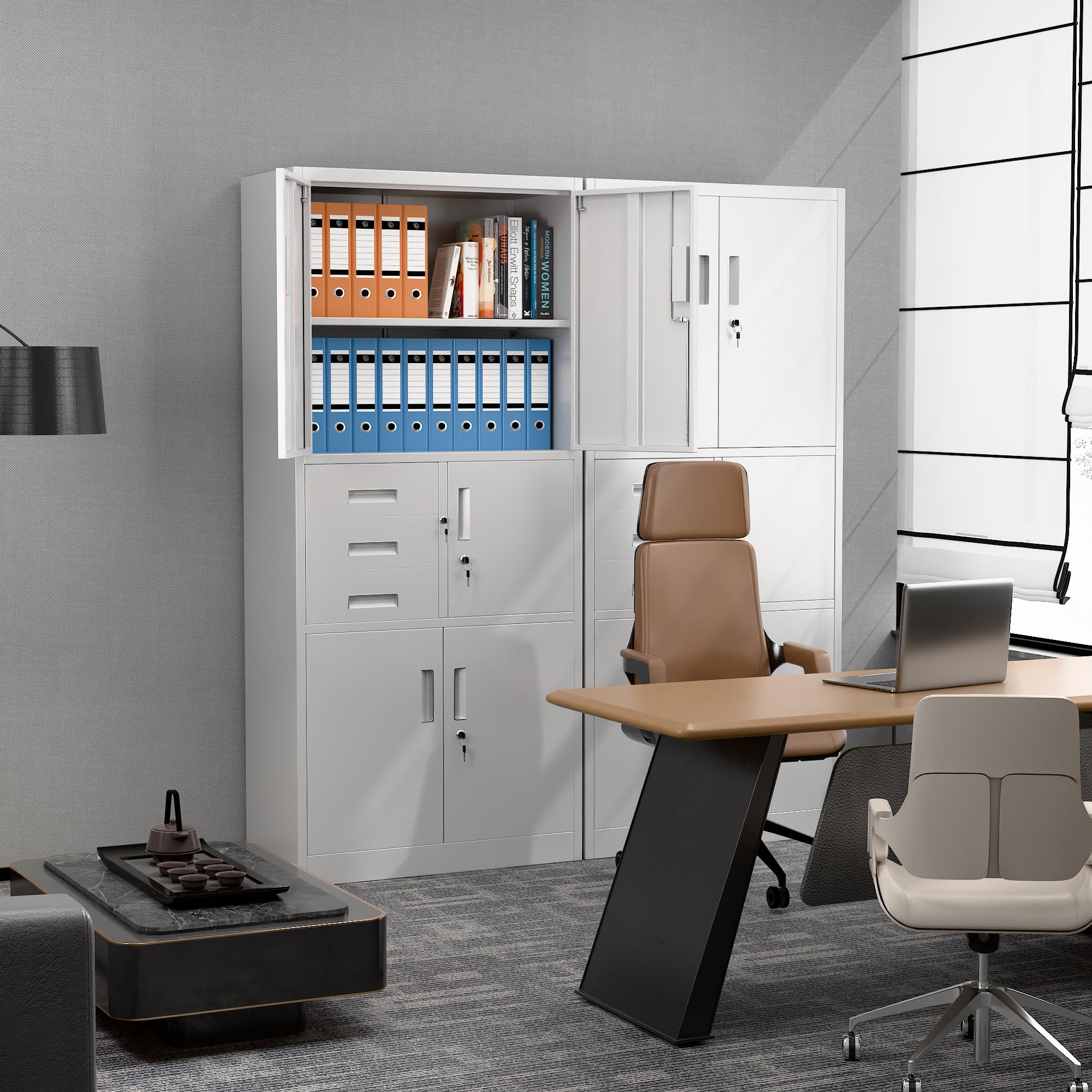 スチール書庫 ホワイト 3段収納 両開き 組み立て必要 【公式通販】