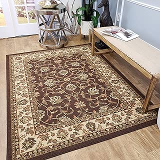 Area Rug 3x5 Brown Traditional Kitchen Rugs and mats | Rubber Backed Non Skid Living Room Bathroom Nursery Home Decor Under Door Entryway Floor Non Slip Washable |Made in Europe - coolthings.us