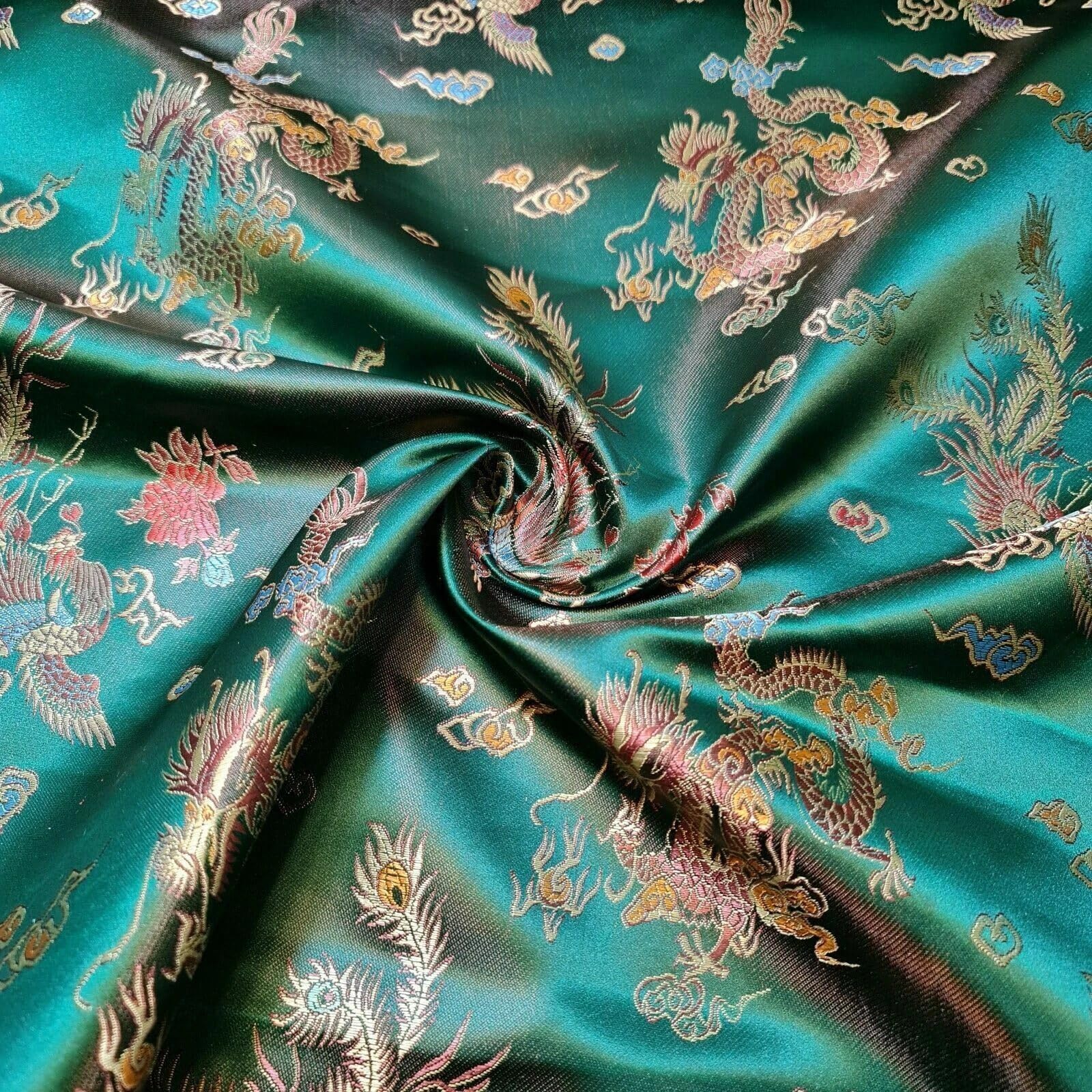 36" Wide Chinese Dragon Brocade Dress Fabric - Per Metre - Simply Sew Crafty™ (Green)