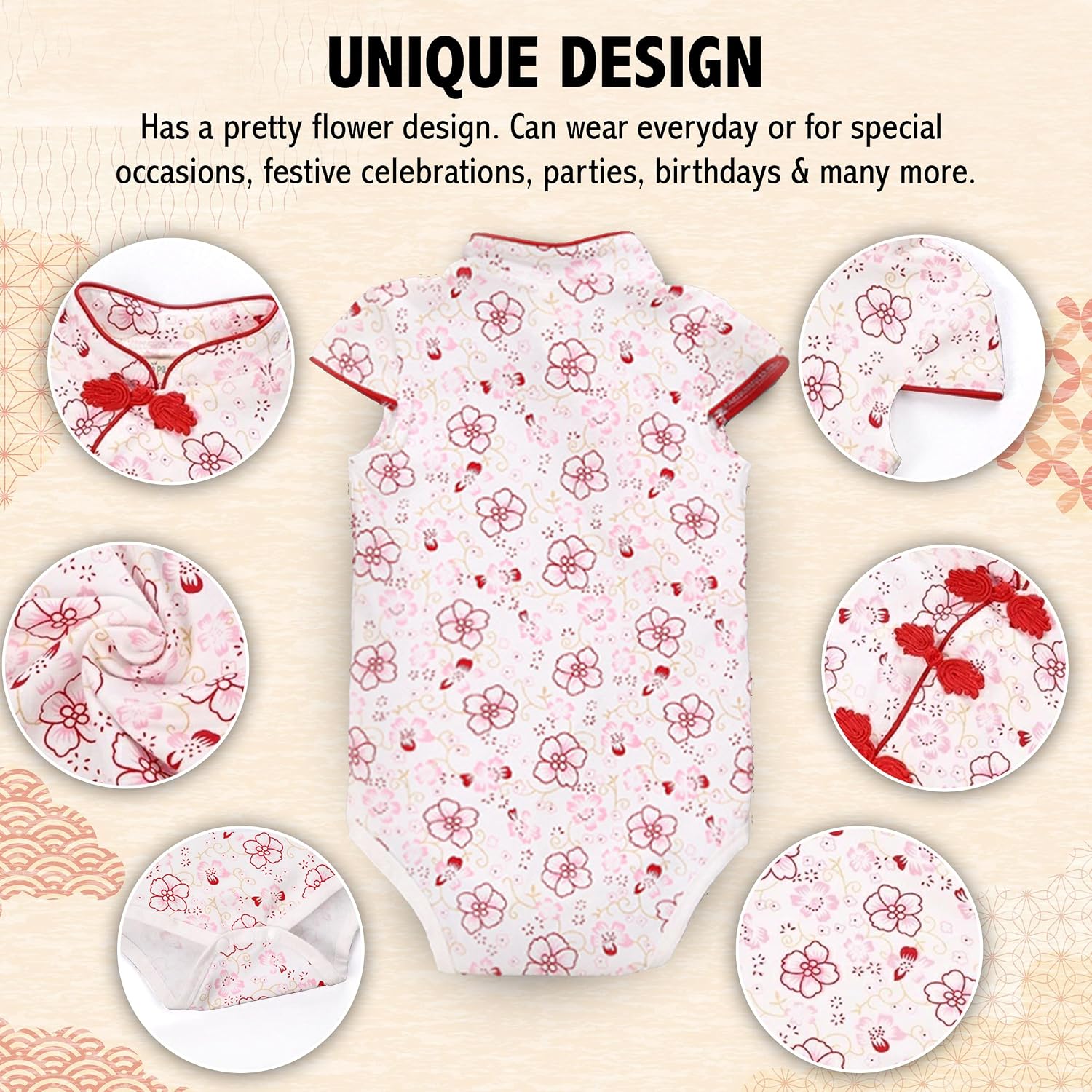 FANCYKIDS Baby Girls Newborn Infant Cheongsam Chinese New Years Outfit Romper Top Clothes Qipao Bodysuit