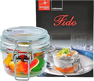 Bormioli Rocco, barattolo in vetro “Fido”, con chiusura a leva, 125 ml, incluso ricettario (lingua italiana non garantita)