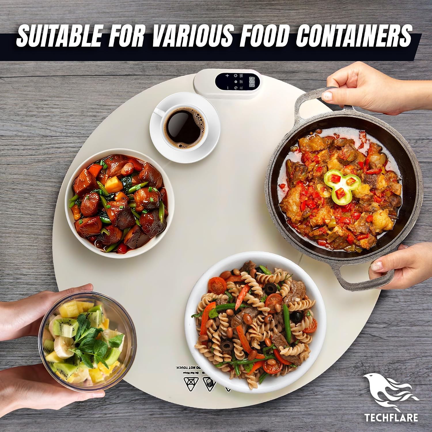 Warming Mat for Food, TECHFLARE Electric Food Warmer Mat with Adjustable Heat 86–212°F, 10-Hour Timer, Fast-Heating 200W Warming Tray for Countertop, Buffet, Parties & Meal Prep