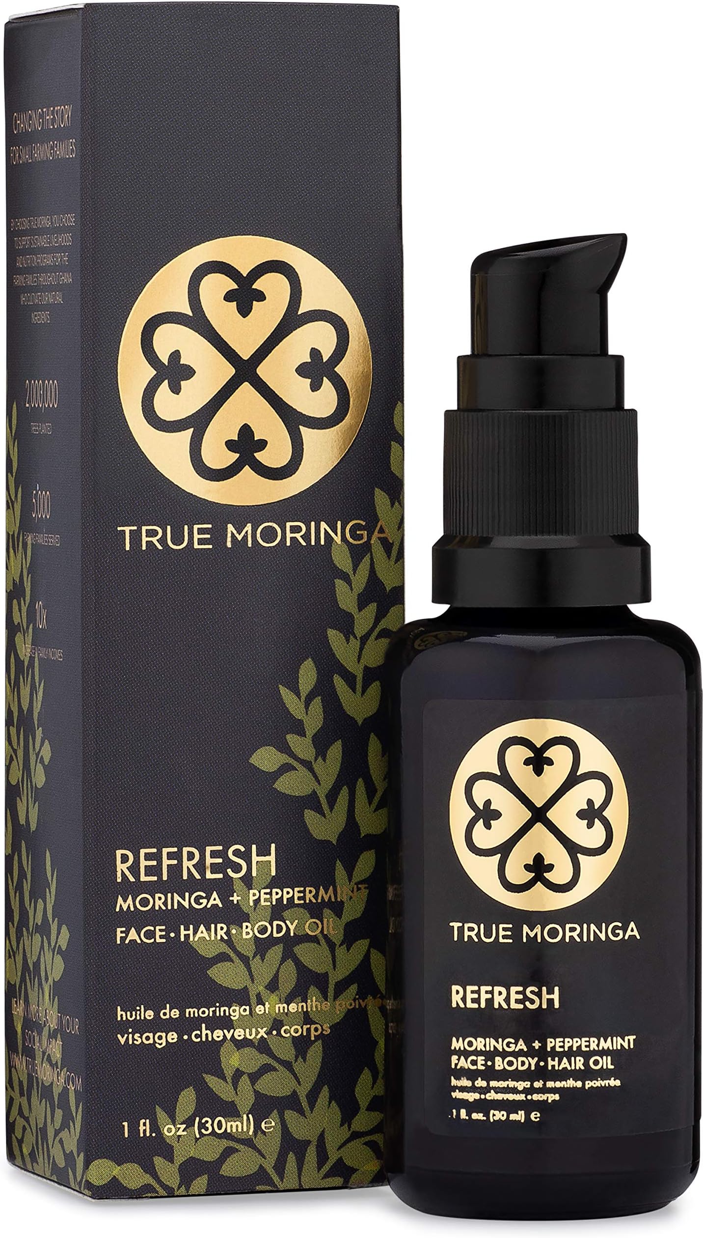 True Moringa Oil - 100% Pure Cold-Pressed Moringa Oil For Face Body & Hair (30ml) - Refresh, Peppermint