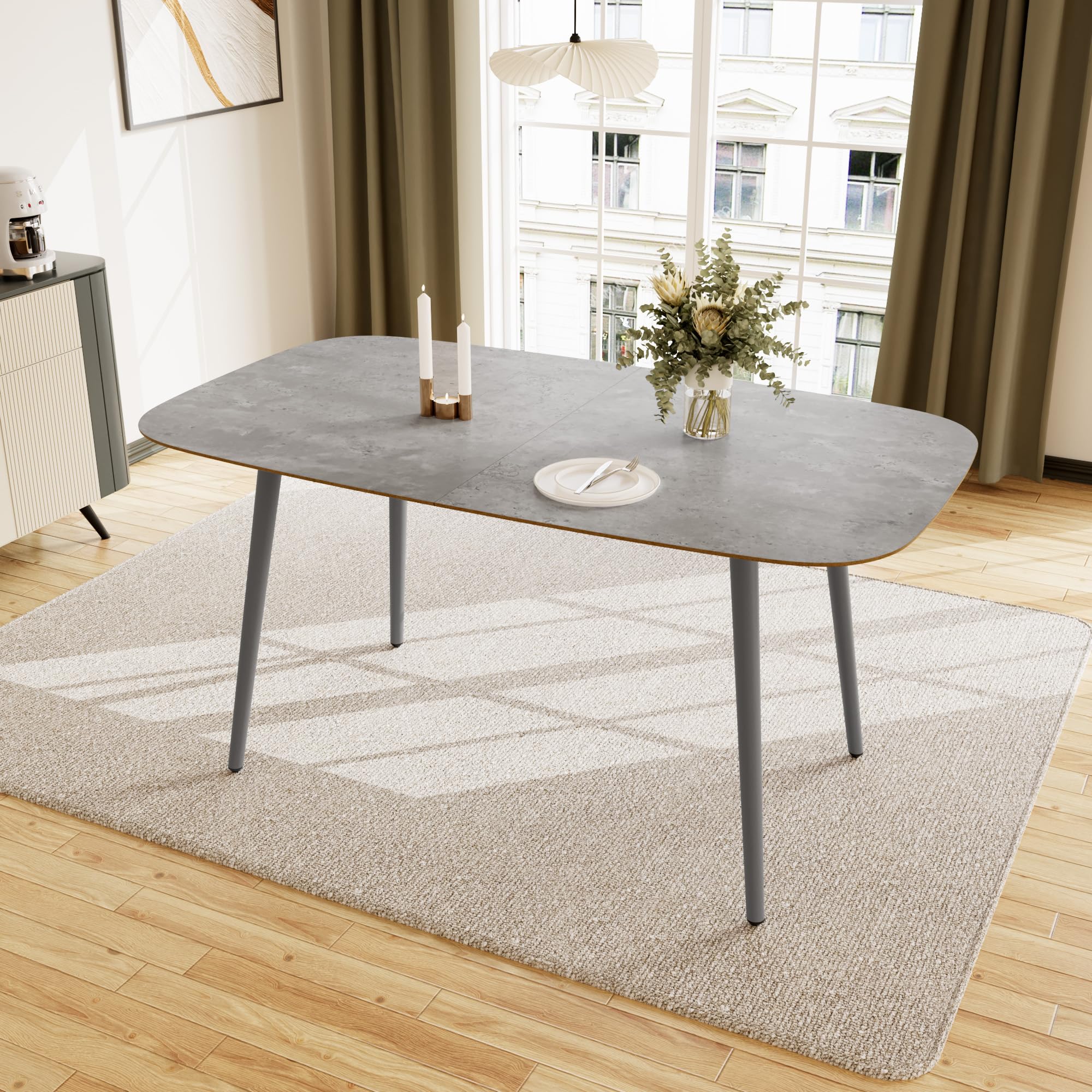 JIEXI Dining Table 140cm Kitchen Table and Chairs set 4, MDF Modern Wooden with Metal Grey Legs for Living Room & Dining Room Restaurant, Apartments