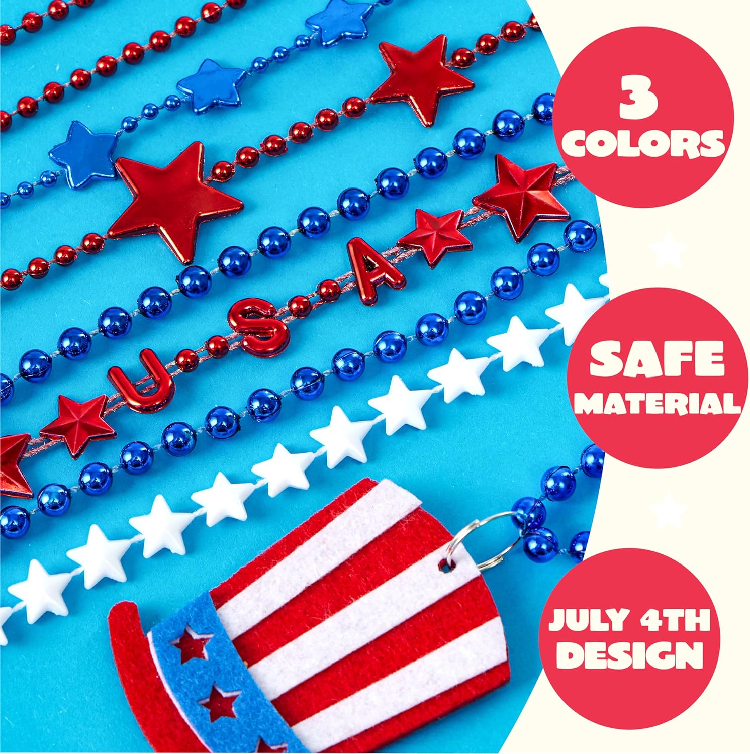 JOYIN 72 Pcs July 4th Patriotic Bead Necklace Assortment Bulk, Red White Blue Beads Star Beaded Necklace With Pendant, Independence Day Parade Bulk, Dress Up Accessory, Memorial Day Party Favor Supply