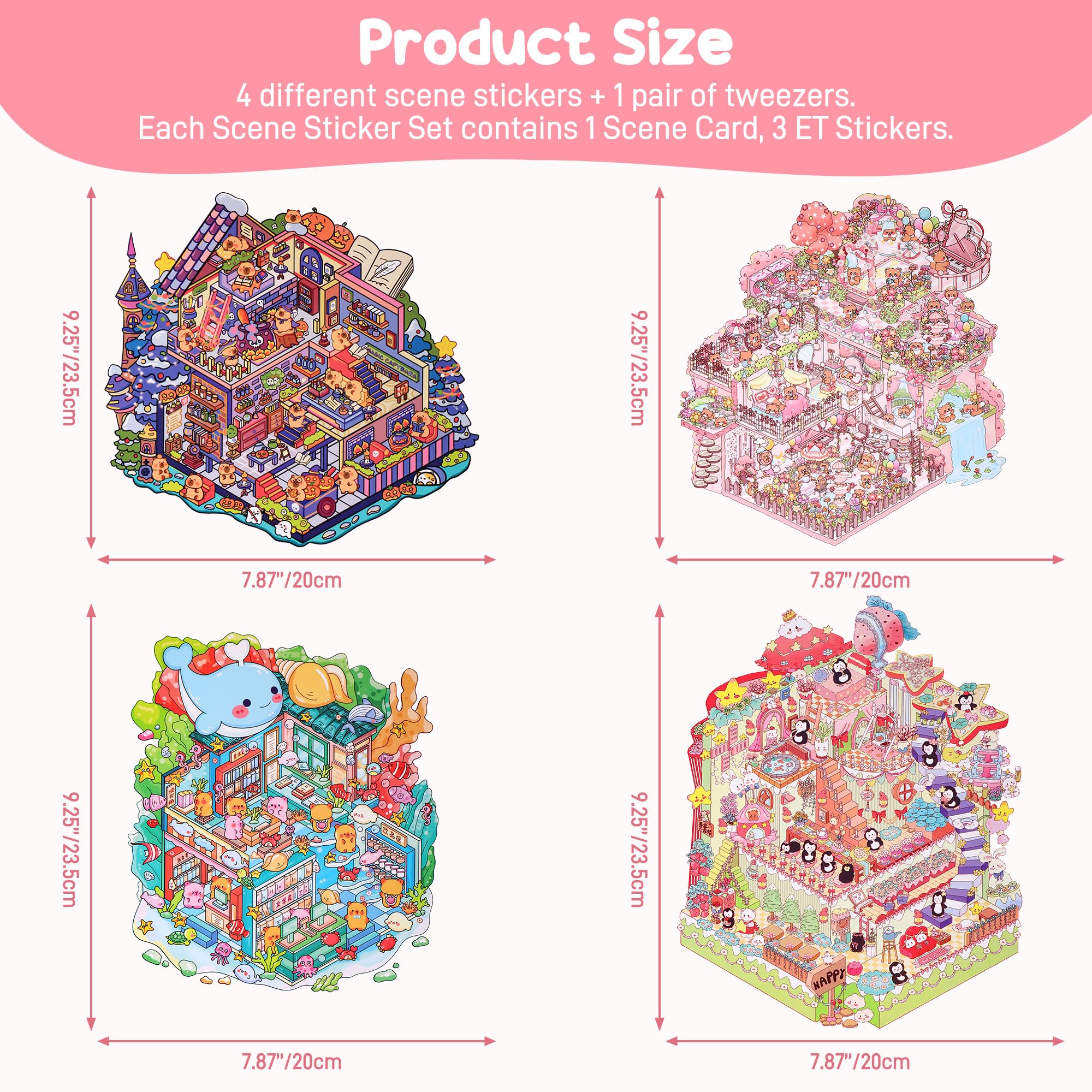JIZZU 4 Sets Large DIY Stickers Scene for Kids 23.5 x 20cm Sticker Therapy Adults - Image 2