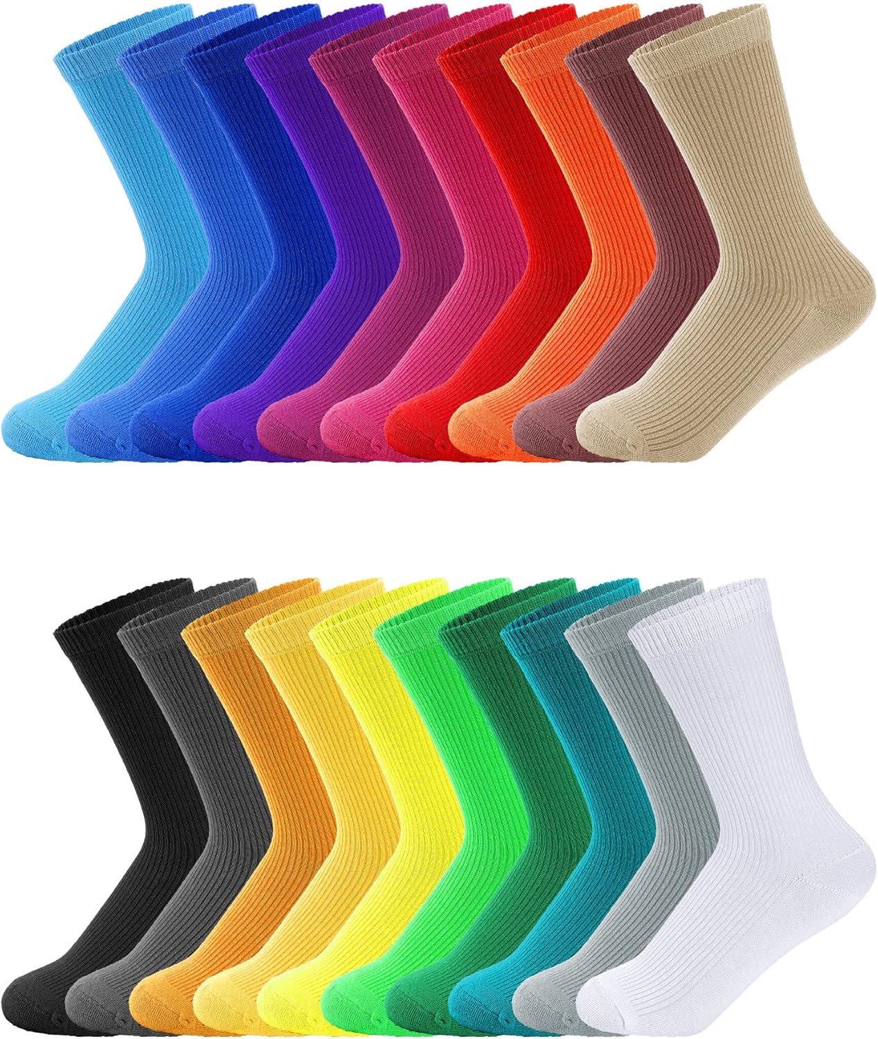 Yaomiao 20 Pairs Boys Solid Dress Socks Breathable Lightweight Cotton Crew Socks for Casual Athletic Boys Girls