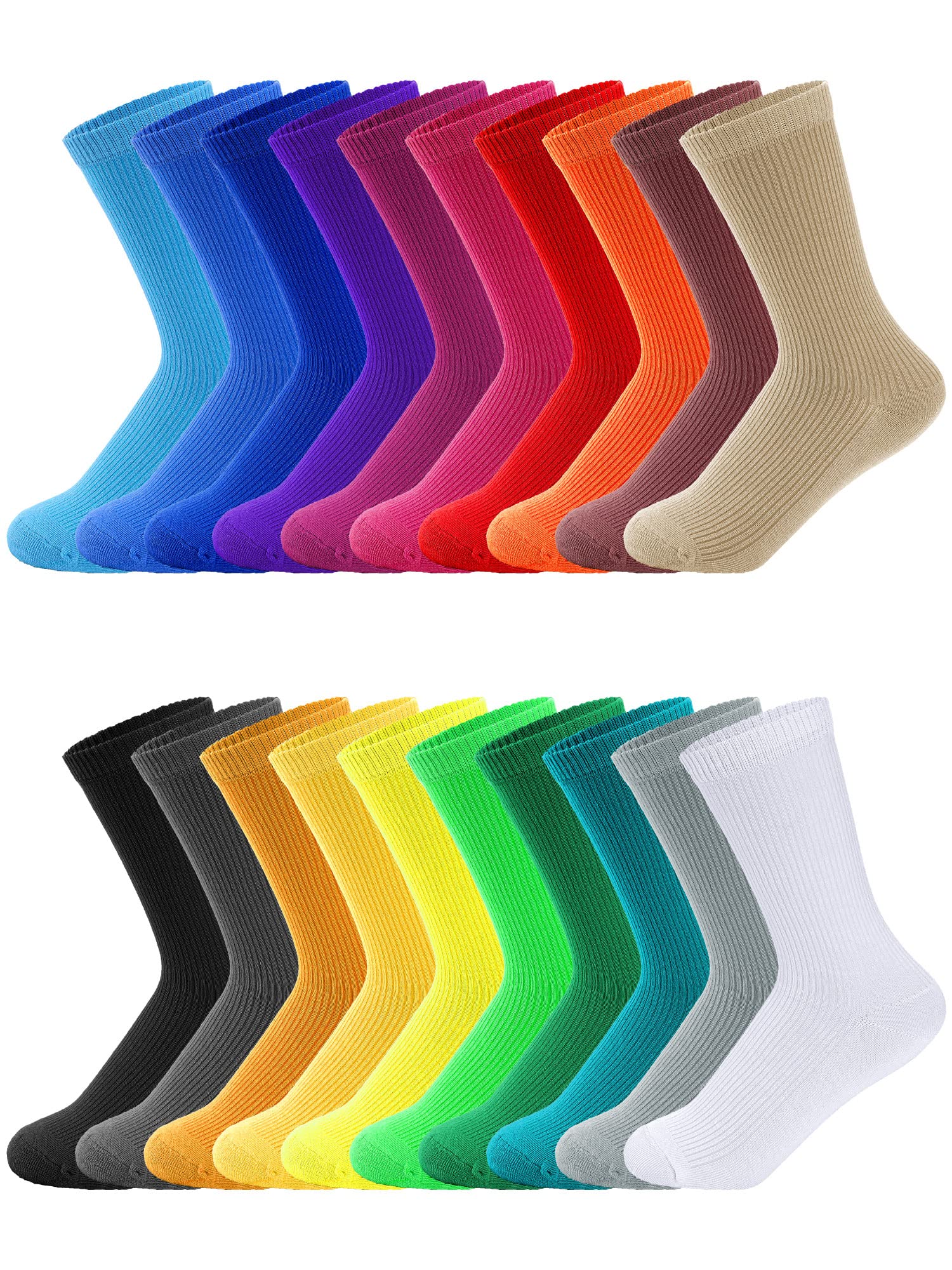 Yaomiao 20 Pairs Colorful Boys Solid Dress Socks Breathable Lightweight Cotton Crew Socks for Casual Athletic Boys Girls