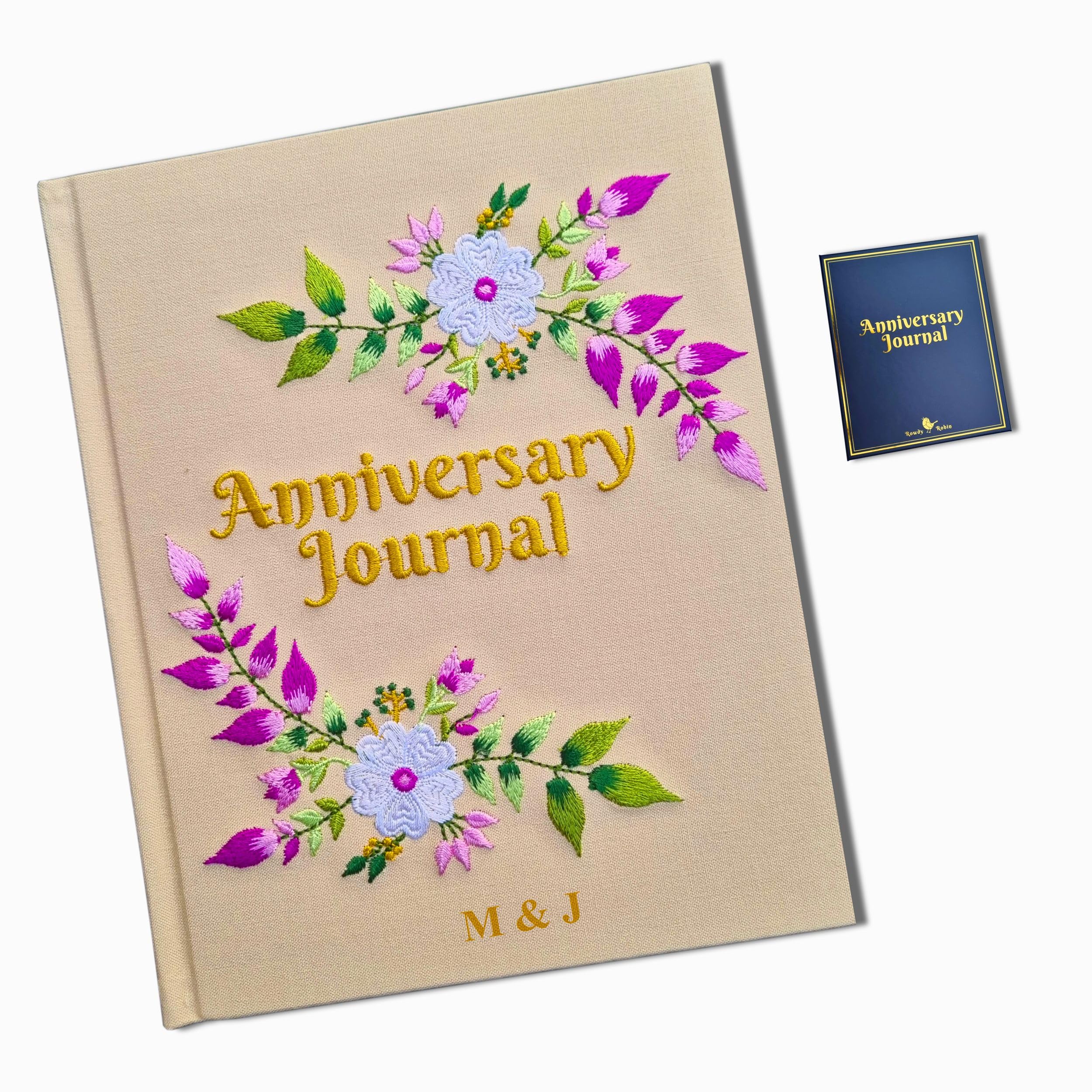 Wedding Anniversary Journal for couples Paper Anniversary Gift First Anniversary present Embroidered Wedding Journal photo album for husband wife Wedding gift for couple (Purple Bloom)