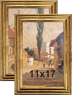 KTKDE 11x17 Picture Frame Set of 2, Ornate Vintage Gold Poster Frames with 11 x 17 Antique Photo Frame for Rustic Gold frame Wall Decor Display Retro Home Decor best gift
