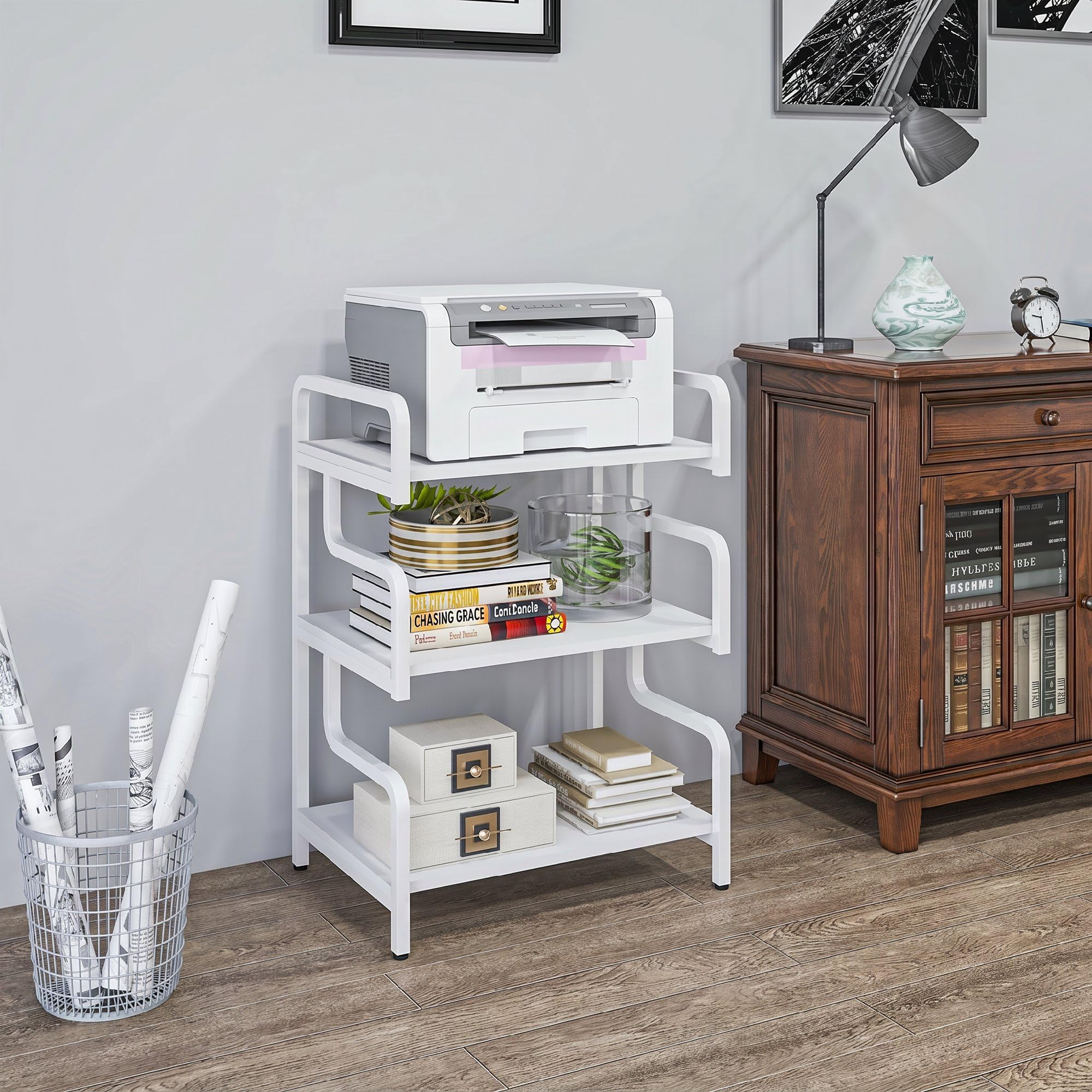 HOMCOM Druckerständer Druckertisch mit 3 Ebenen Stauraum 55x40x77cm Weiß
