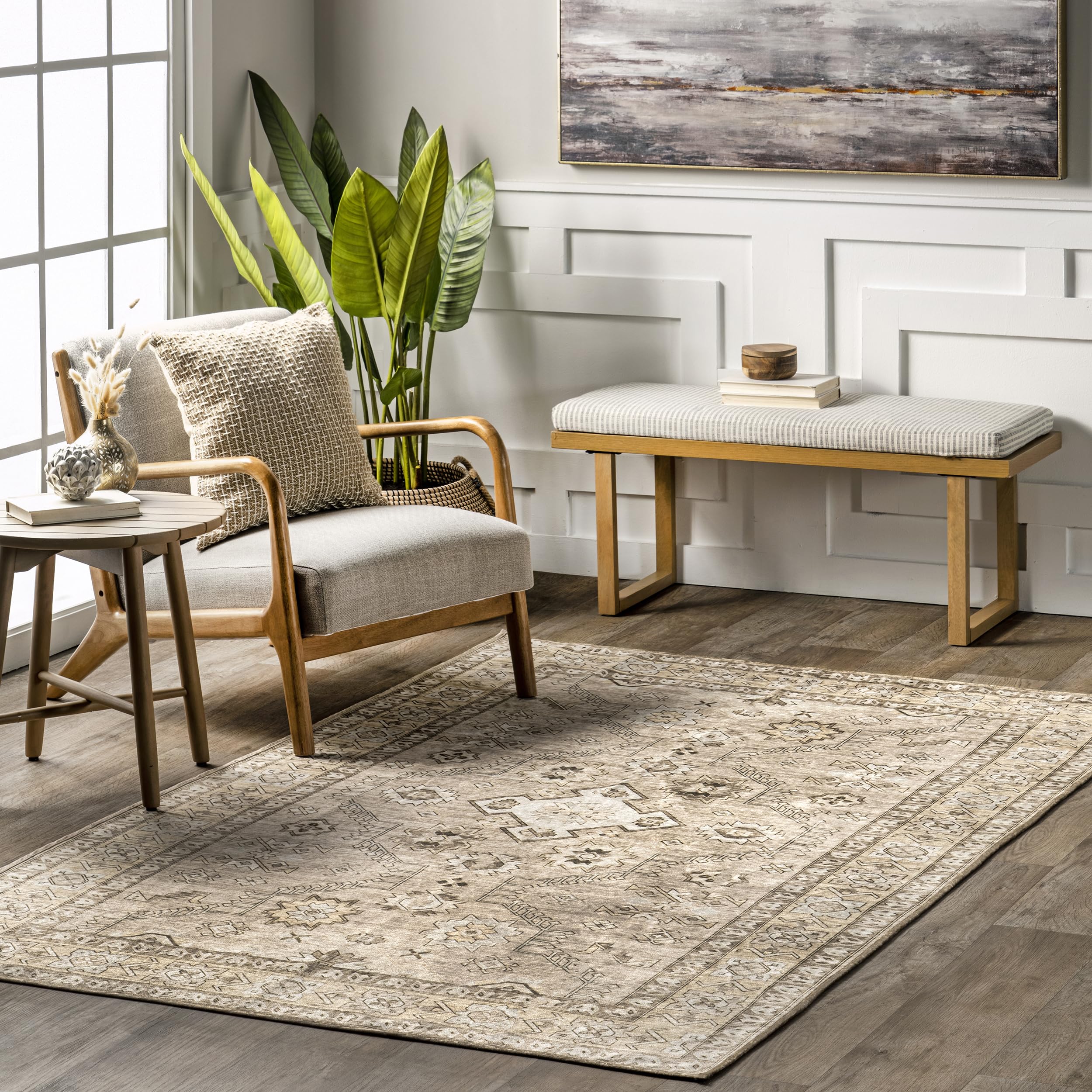 Tapis Persan Lavable nuLOOM Alecia 1,2x1,8m Beige pour Salon