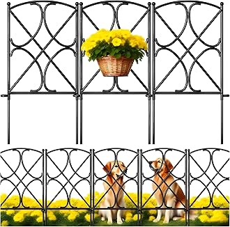 10 Panels 24in(H)×10ft(L) Decorative Garden Fences and Borders for Dogs Rustproof Metal No Dig Fence Panels Garden Edging Border for Animal Barrier Flower Beds Yard Patio