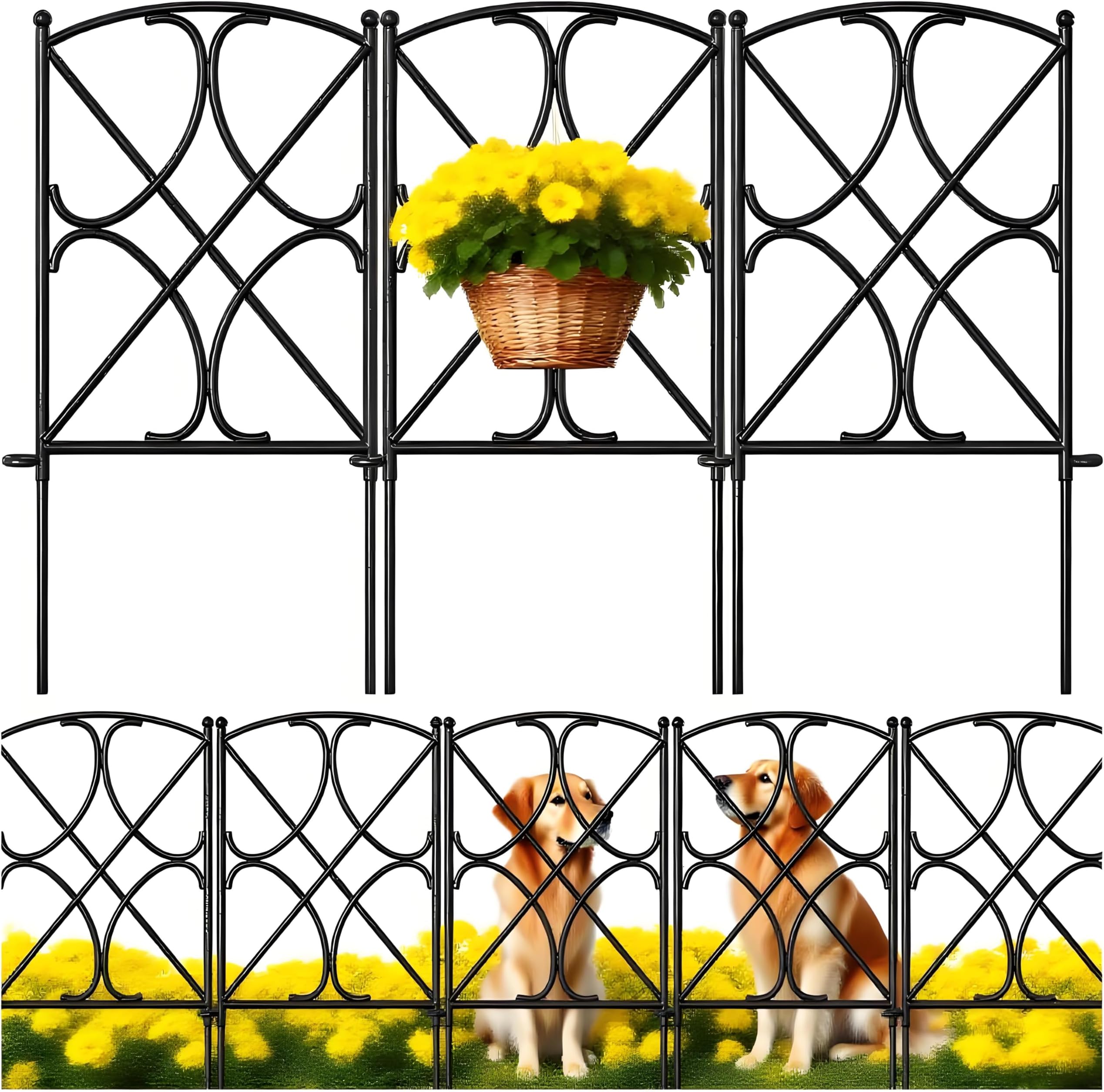 10 Panels 24in(H)×10ft(L) Decorative Garden Fences and Borders for Dogs Rustproof Metal No Dig Fence Panels Garden Edging Border for Animal Barrier Flower Beds Yard Patio