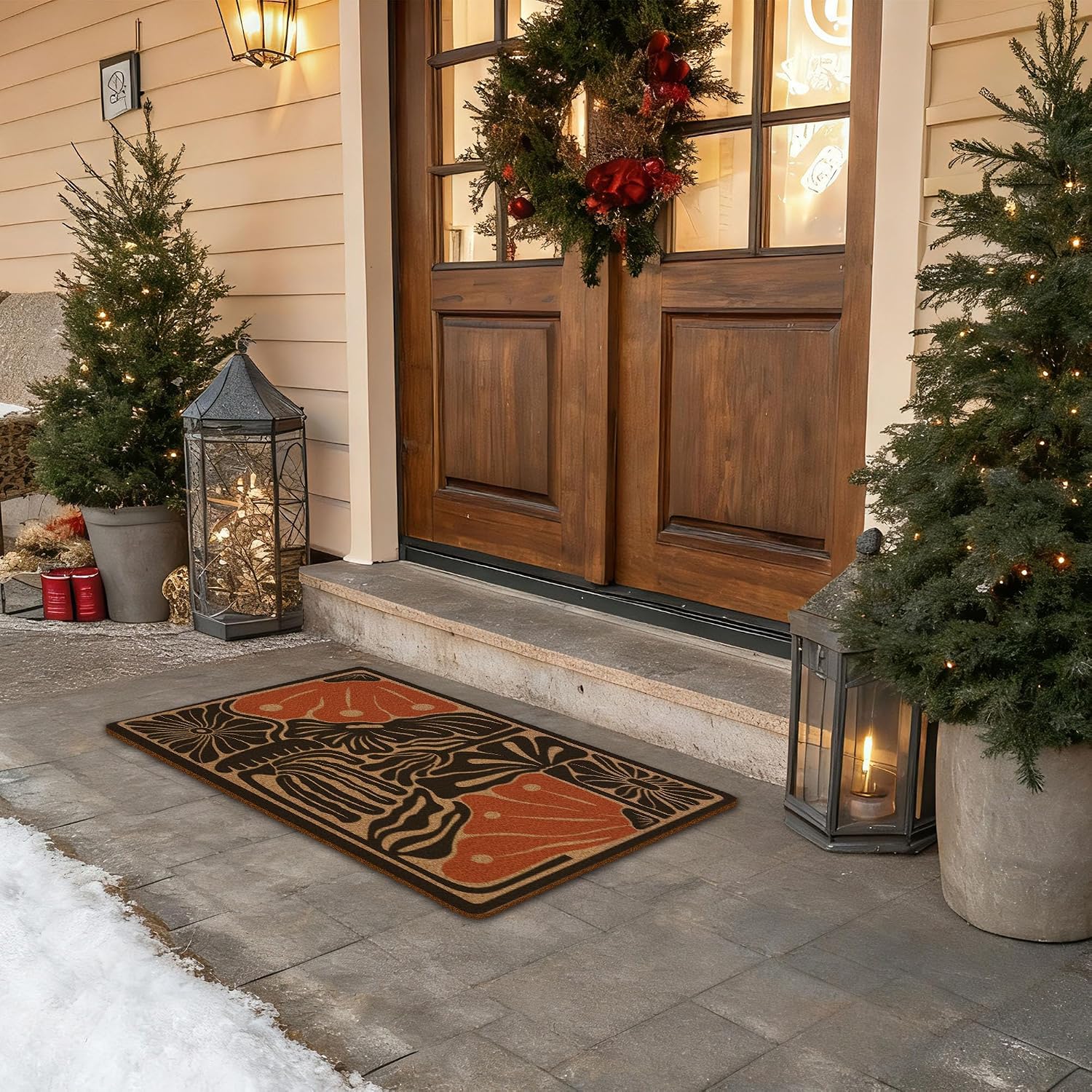 Cute Boho Door Mat, Abstract Flower Doormat Welcome Front Door Mat Outside Indoor Outdoor Entrance, Floral Artificial Coir Doormat Rugs for Patio Kitchen Decor, 17x30 Inch