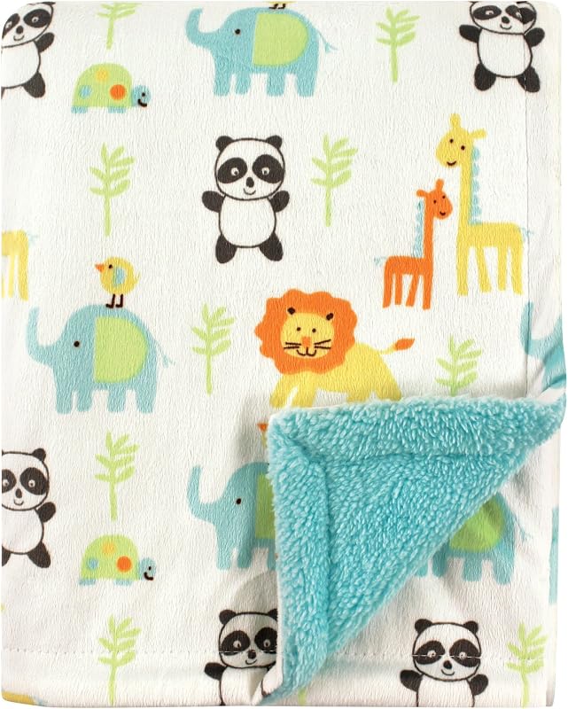 Unisex Baby Plush Blanket with Sherpa Back, Neutral Animals, One Size