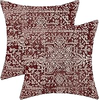 Vista 16 de Juego de 2 fundas de almohada bohemias de 18 x 18 pulgadas a rayas marrones y grises, fundas de almohada decorativas rústicas abstractas de lino