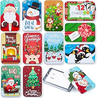 JOYIN 12PCS Gift Card Holder Boxes Christmas, 4.33” x 2.6” x 0.6” Tins M...