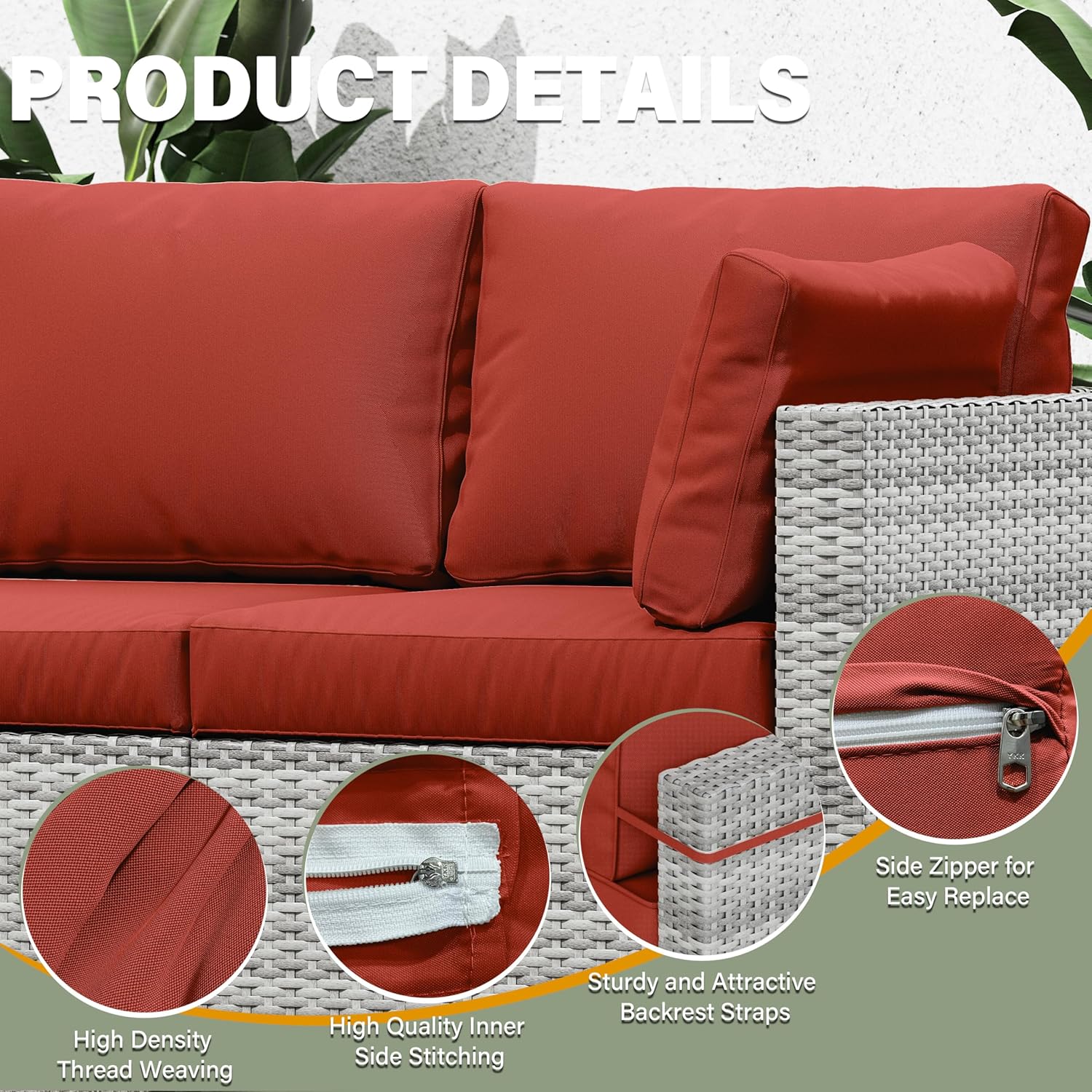 8 pcs Outdoor Cushion Slipcovers Outdoor Patio Cushions Covers Replacement Waterproof with Zipper w/3 Seat Cushion Covers and 5 Backrest Pillow Covers, Covers Only