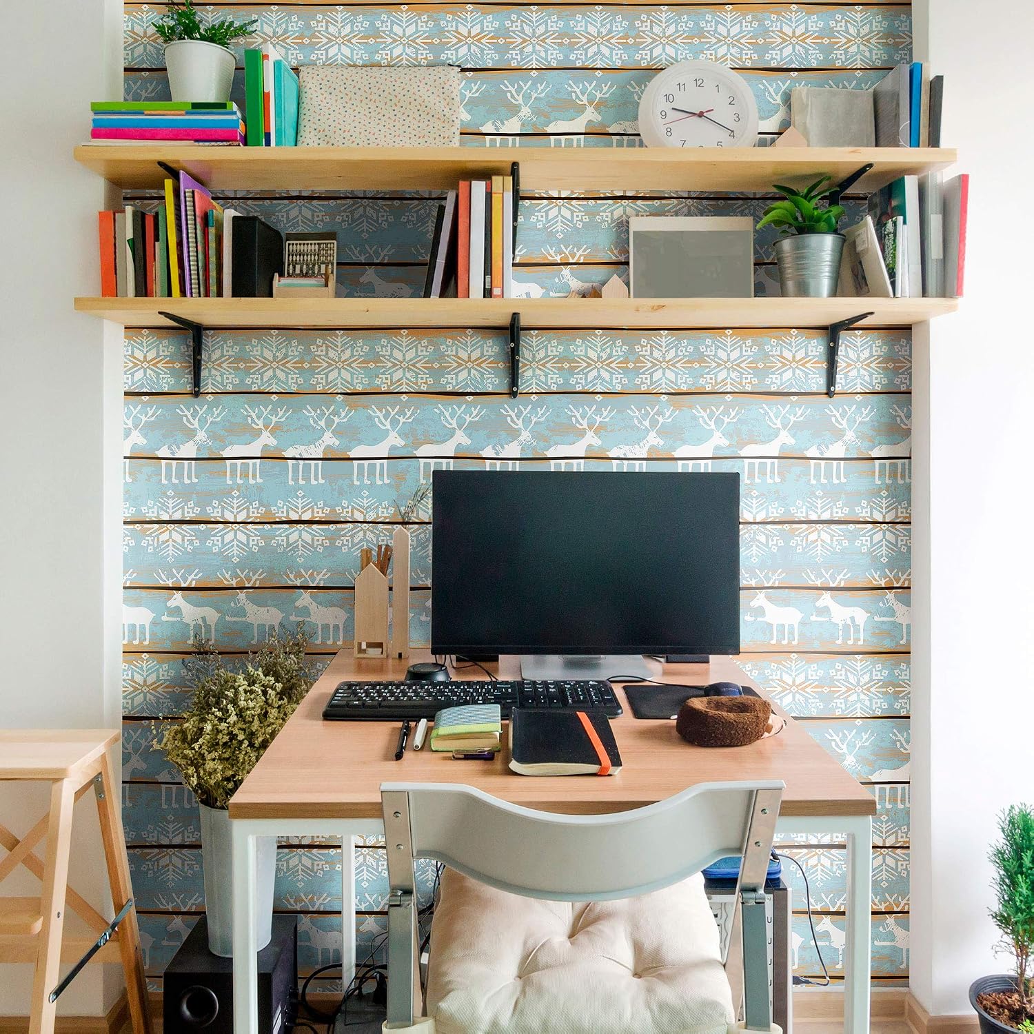 Walls By Me Peel and Stick Teal and White Faux Themed Removable Wallpaper 6233-2ft x 4ft (61x122cm)