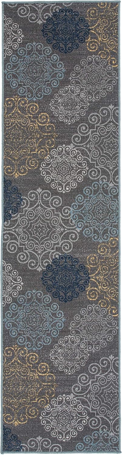Rugshop Modern Floral Swirl Design Non-Slip (Non-Skid) Area Rug Runner 2' X 7' (22" X 84") Gray