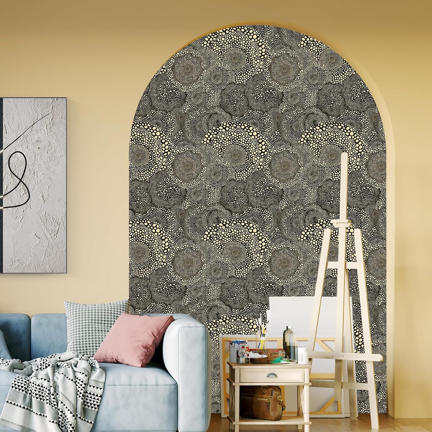 Gold Polka Dot Cogs Peel and Stick Wallpaper - Easy Peel Off, Removable, Self Adhesive Contact Paper for Kitchen Cabinet - Renter Friendly 17.71"x236.2"