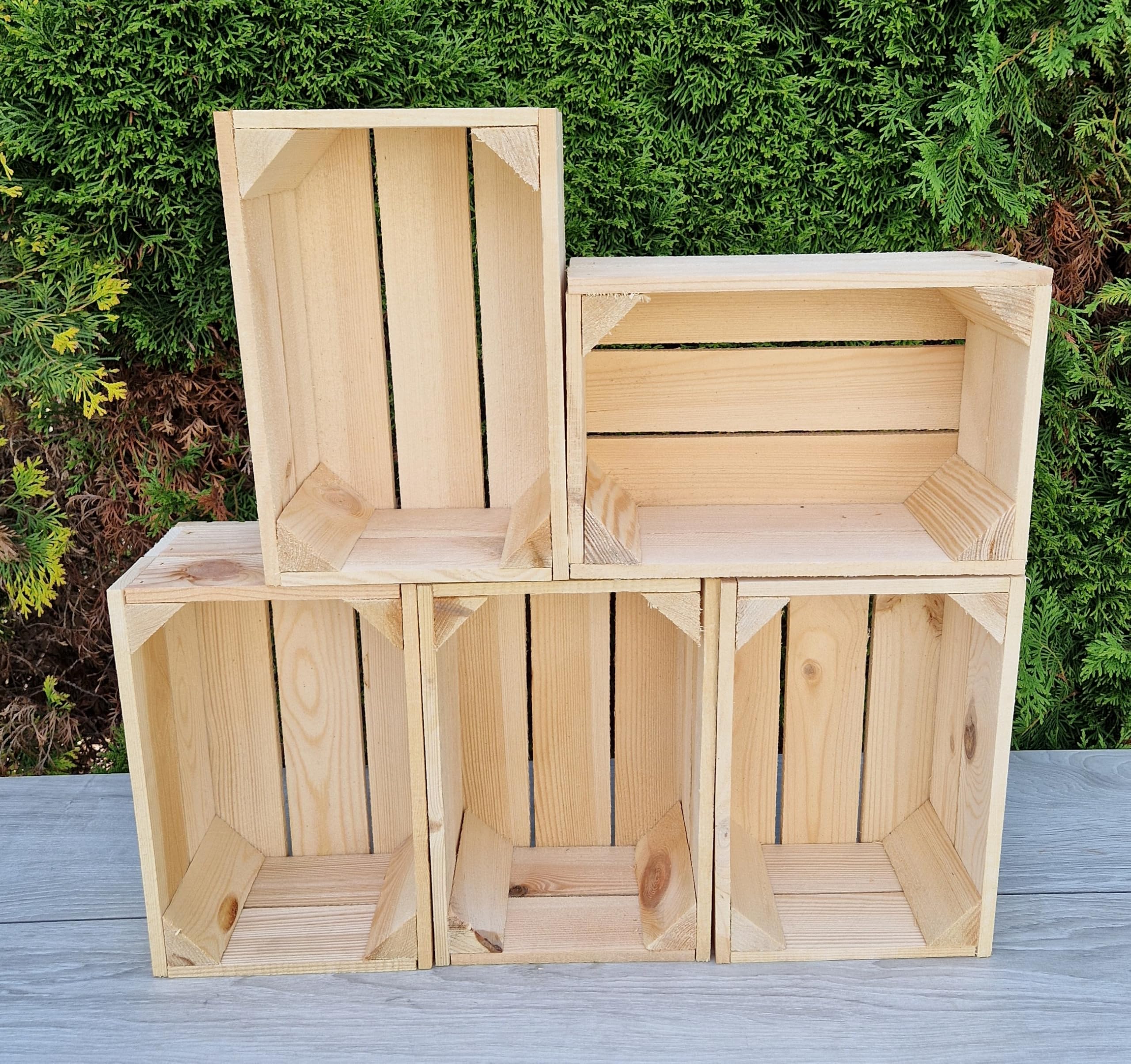 PYXIDAS Rustic Wooden Storage Boxes & Crates - Handmade Vintage Home Decor (Natural 5 crates, 30x20x15)