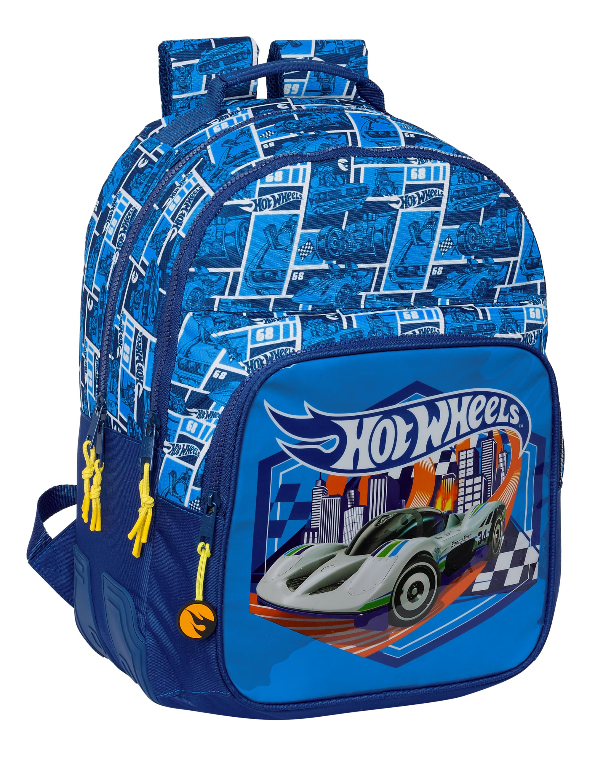 HOT WHEELS SONNY - Zaino scolastico per bambini, ideale per bambini di diverse età, comodo e versatile, qualità e resistenza, 32 x 15 x 42 cm, colore blu navy