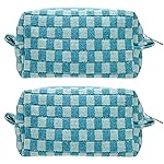 PAZIMIIK Checkered Makeup Bag for Purse Portable Zipper Make Up Pouch Small Cosmetic Case for Travel Accessories (2PCS Lake Blue)